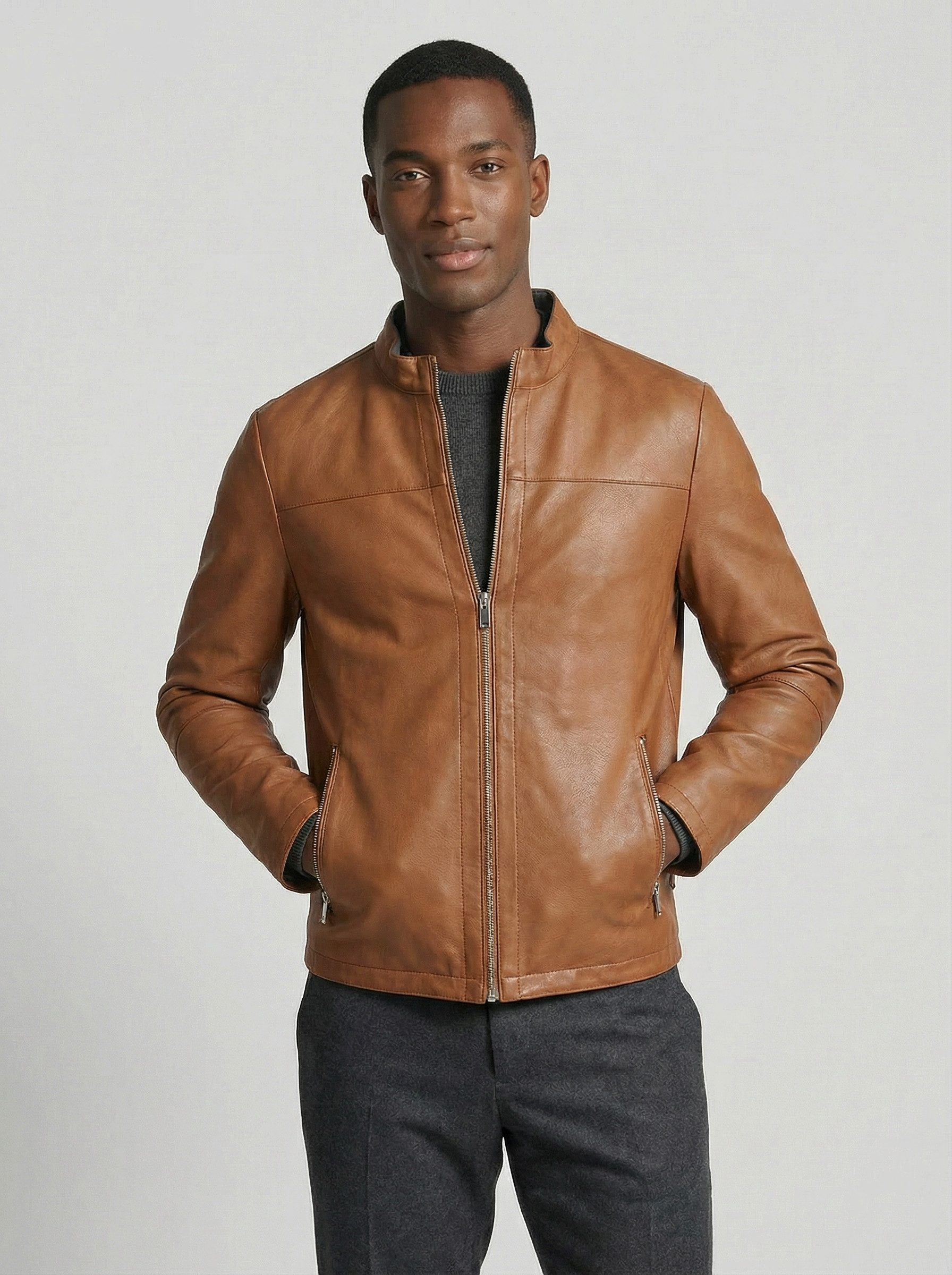 RICANO Lederjacke Tomaso Zeitlose Lederjacke mit Stehkragen