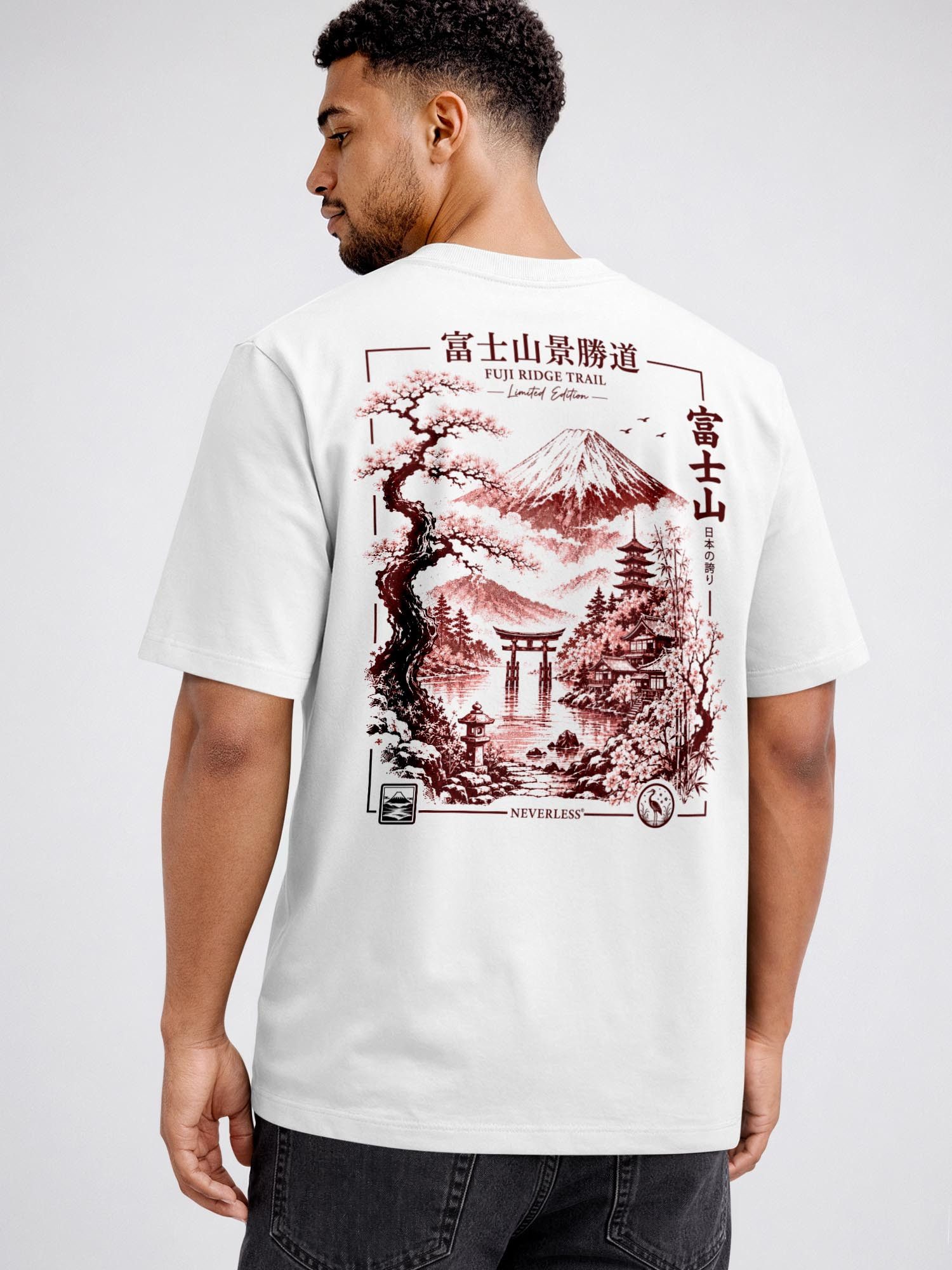 Neverless Oversize-Shirt Herren T-Shirt - Design Mount Fuji - Relaxed Fit Printshirt Sommer mit Print – Bild 2 von 5