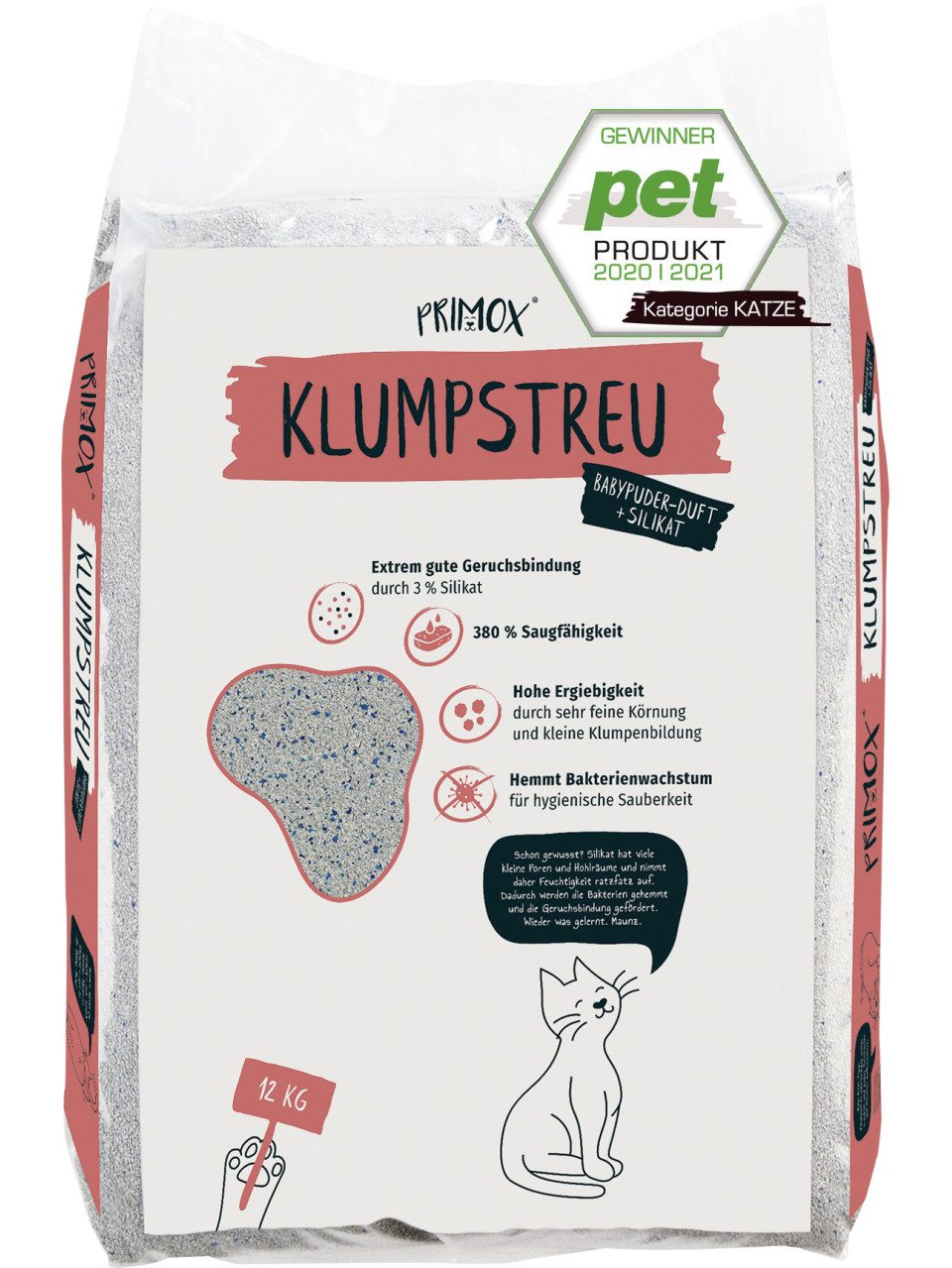 Primo Katzentoilette Primox Katzenstreu Babypuder und Silikat 12 kg