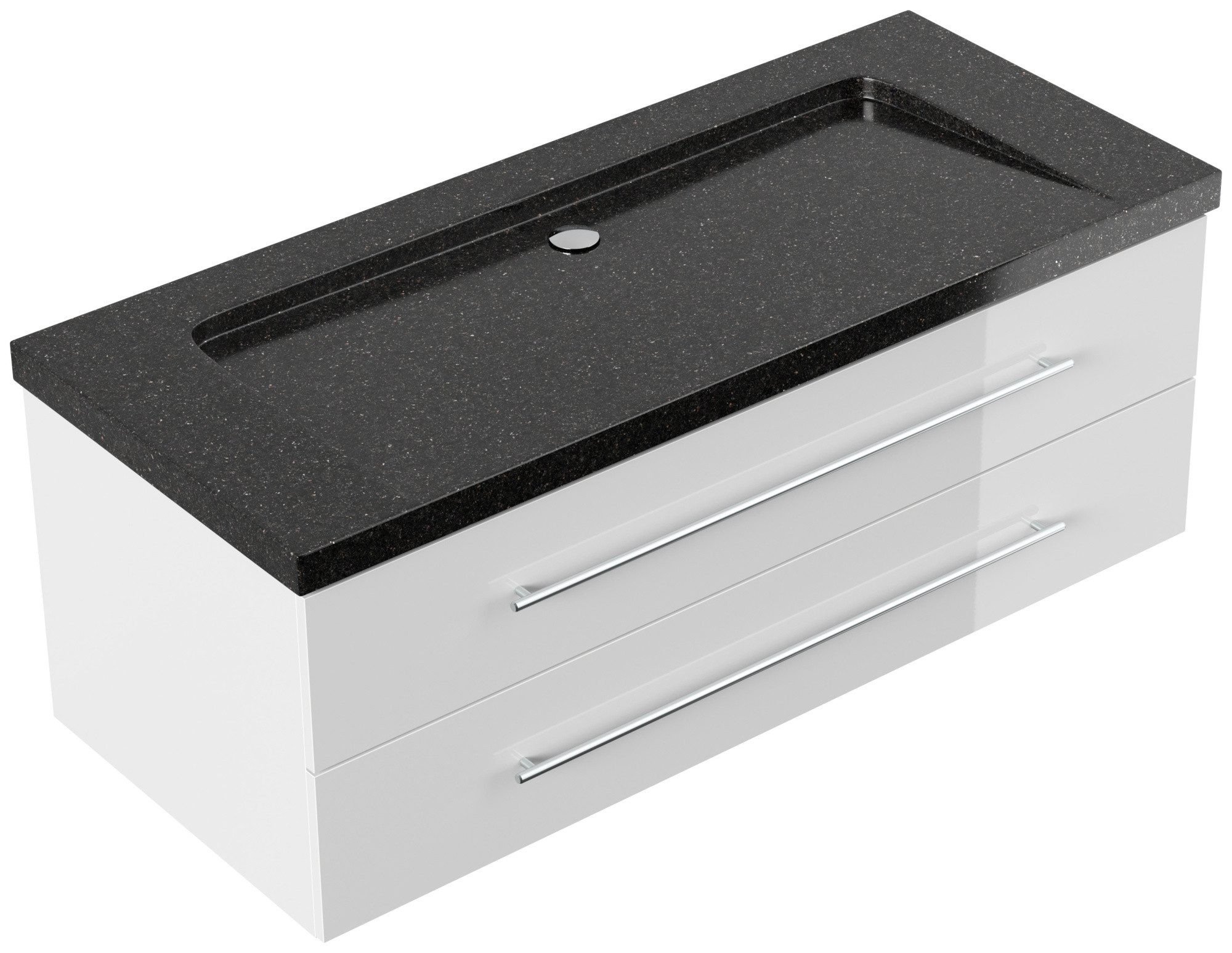 Magnolia Home Waschtisch Badmöbel Granit Galaxy Black Damo 130 cm ohne Hahnloch SoftClose weiß