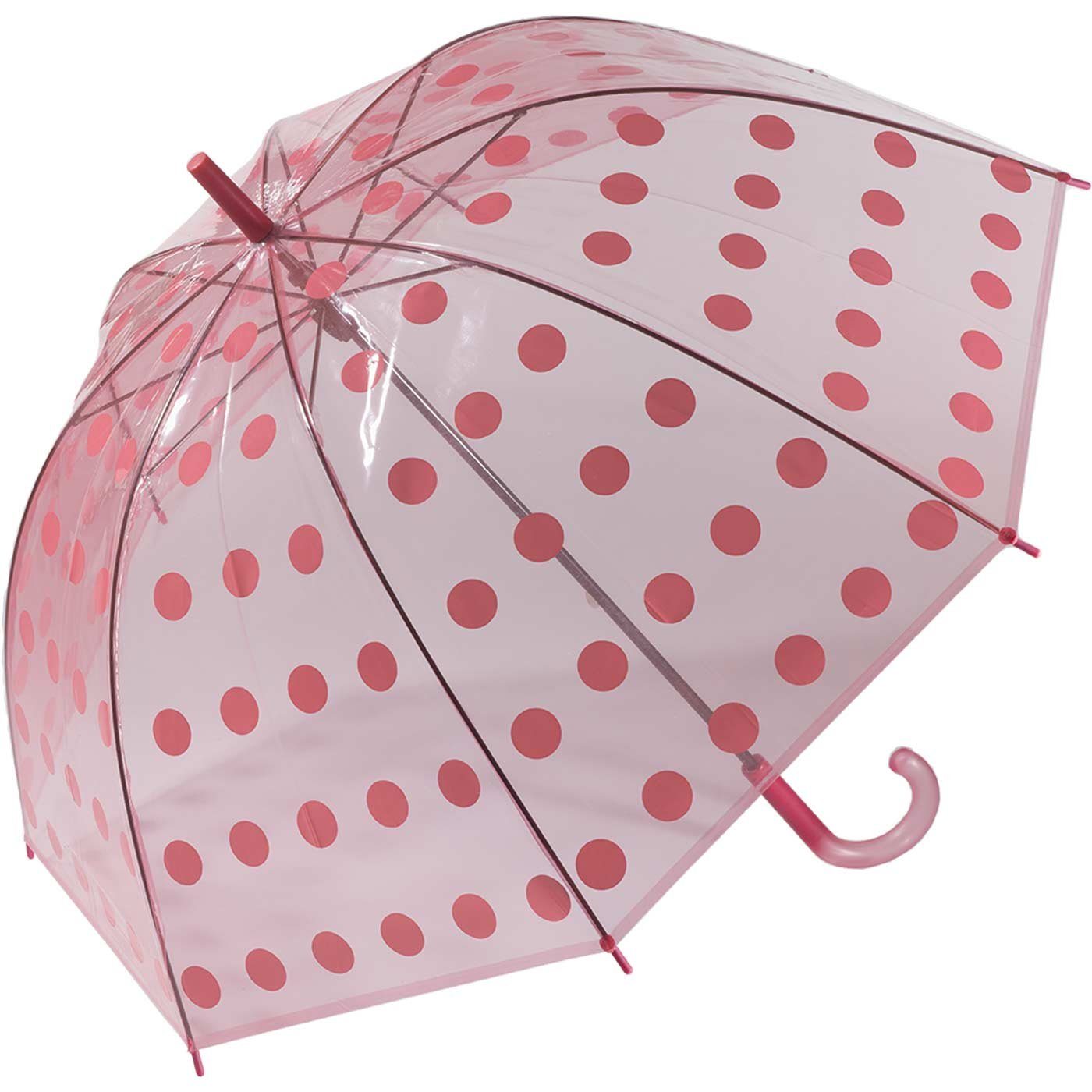 das nasse Punkte Dots, RAIN großer Langregenschirm bringen bunte Grau HAPPY Big in Farbe transparenter Glockenschirm transparent-pink