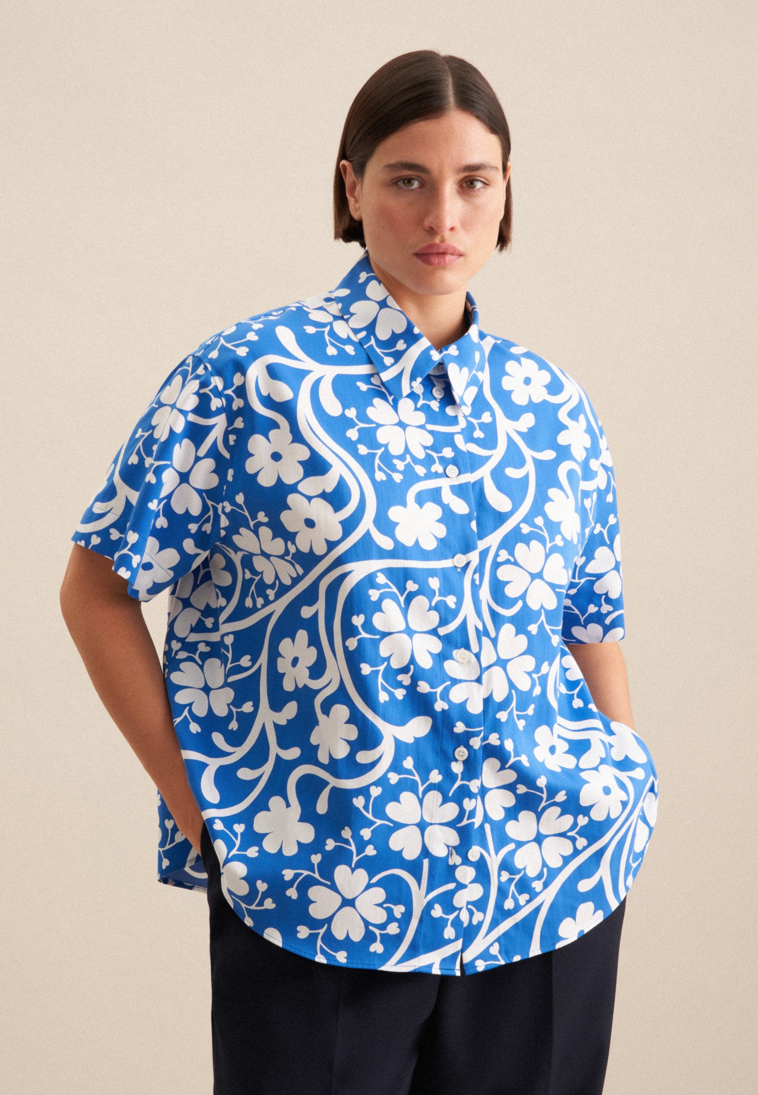 seidensticker Hemdbluse Schwarze Rose Kurzarm Kragen günstig online kaufen