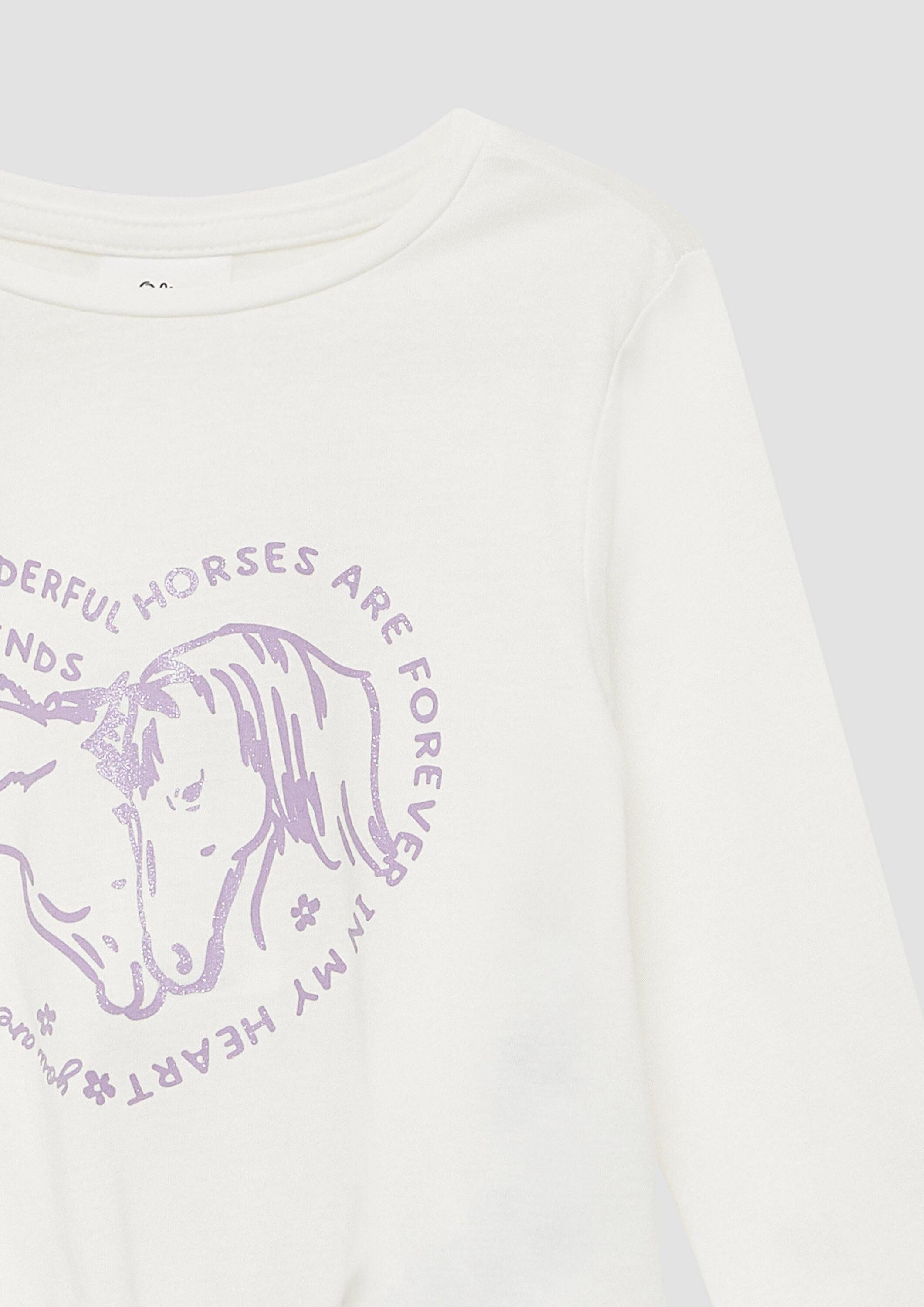 s.Oliver Langarmshirt T-Shirt Longsleeve mit Glitzerprint und Knoten-Detail