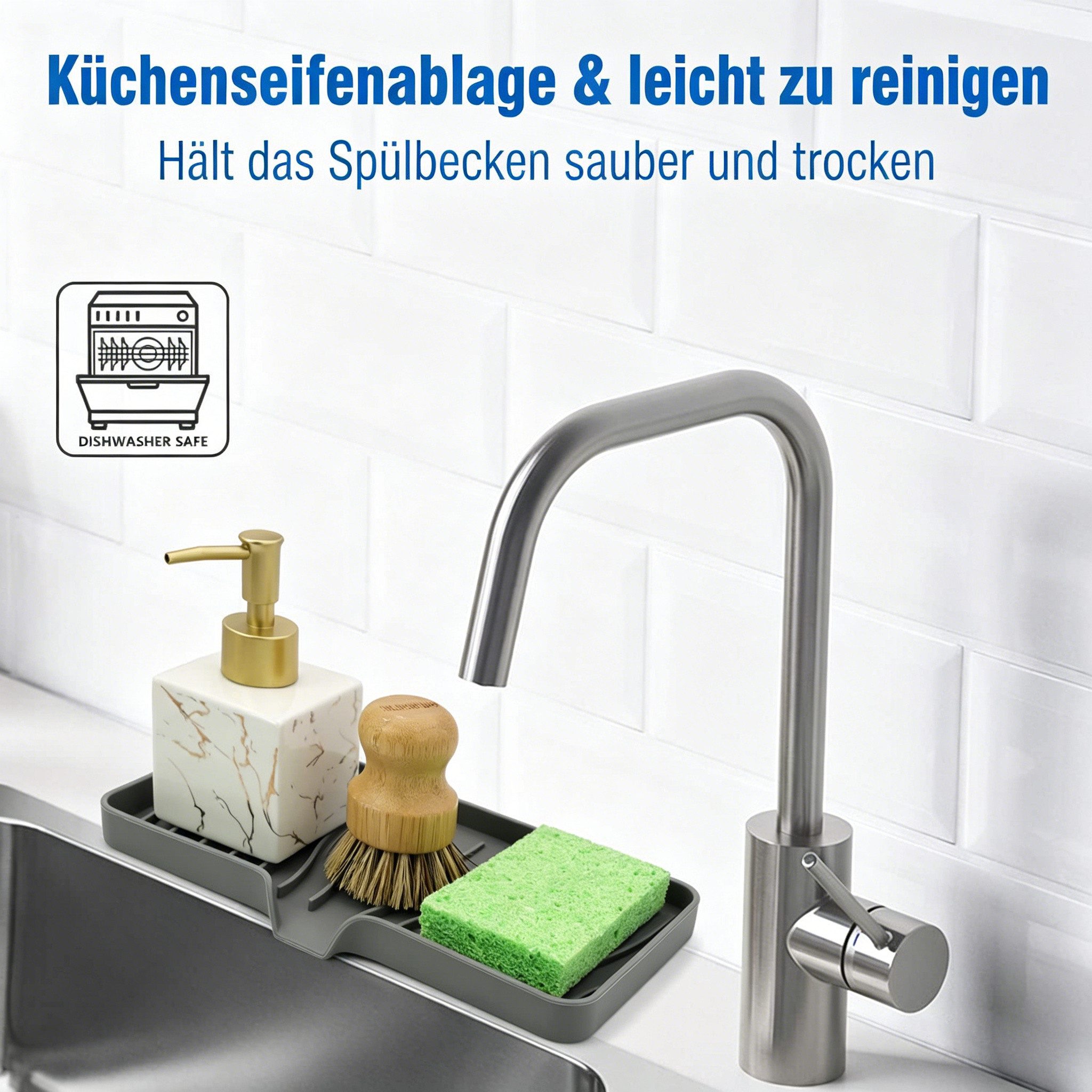 Diwzbyn Abtropfmatte Abtropfmatte Silikon 40x30cm, Selbstentwässernd für Spülbecken, Seifenschale mit Abtropffunktion für Schwamm, Bürste, Küche & Bad