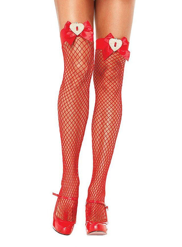 Leg Avenue Overknees Fishnet Strümpfe mit Schleife Overknee-Netzstrümpfe mit Herz
