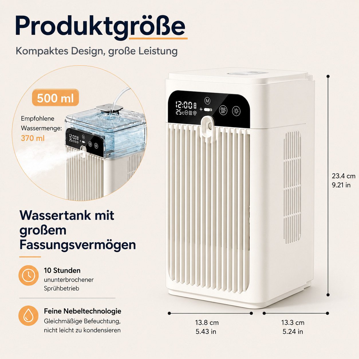 MOPUEA Ventilatorkombigerät Mini Mobile Klimaanlage 500ml Tragbarer Luftkühler Ventilator, Leiser Betrieb & 2 einstellbare Windgeschwindigkeiten