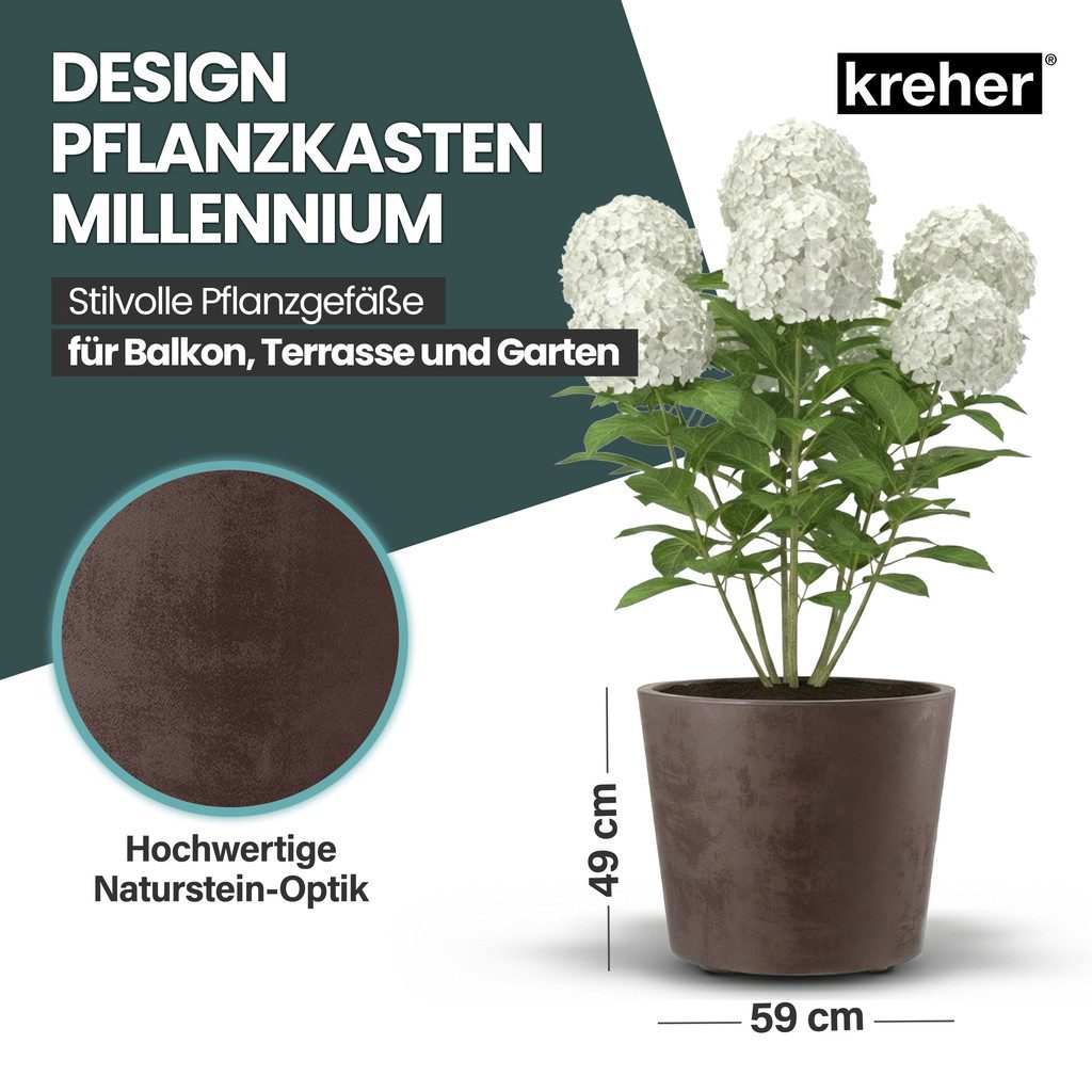 Kreher Pflanzkübel 'Millennium' in Naturstein Optik, 80 Liter, rollbar (Far günstig online kaufen