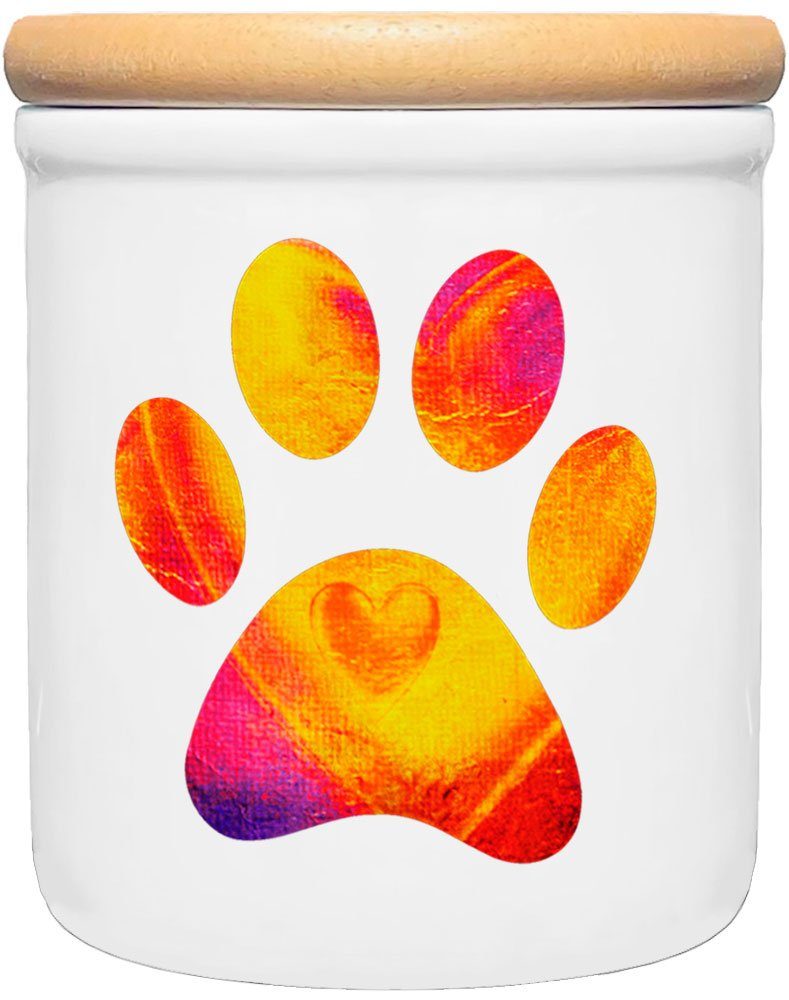 Cadouri Vorratsdose PFOTE - Leckerlidose Hund - für Hundekekse, Keramik, (2-tlg., 1x Keramikdose mit Holzdeckel), Hundekeksdose, handgefertigt in Deutschland, für Hundebesitzer, 400 ml