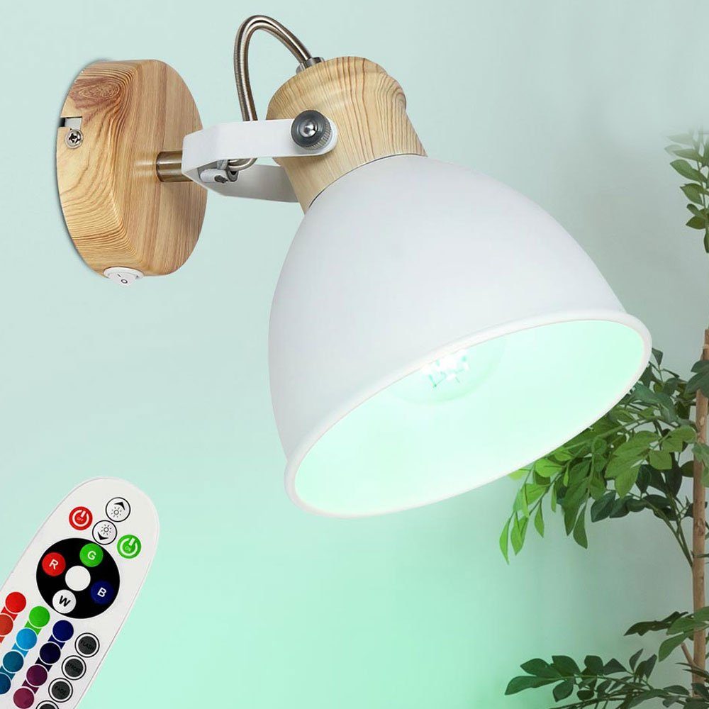 etc-shop LED Wandleuchte, Leuchtmittel inklusive, Spot Farbwechsel, weiß verstellbar Wand Leuchte Holz Warmweiß, Optik dimmbar Strahler Lampe
