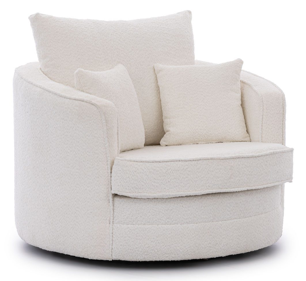 S-Style Möbel Drehsessel Ted Love Seat XXL 360 Grad drehbar aus Boucle-Stoff, mit Wellenfederung