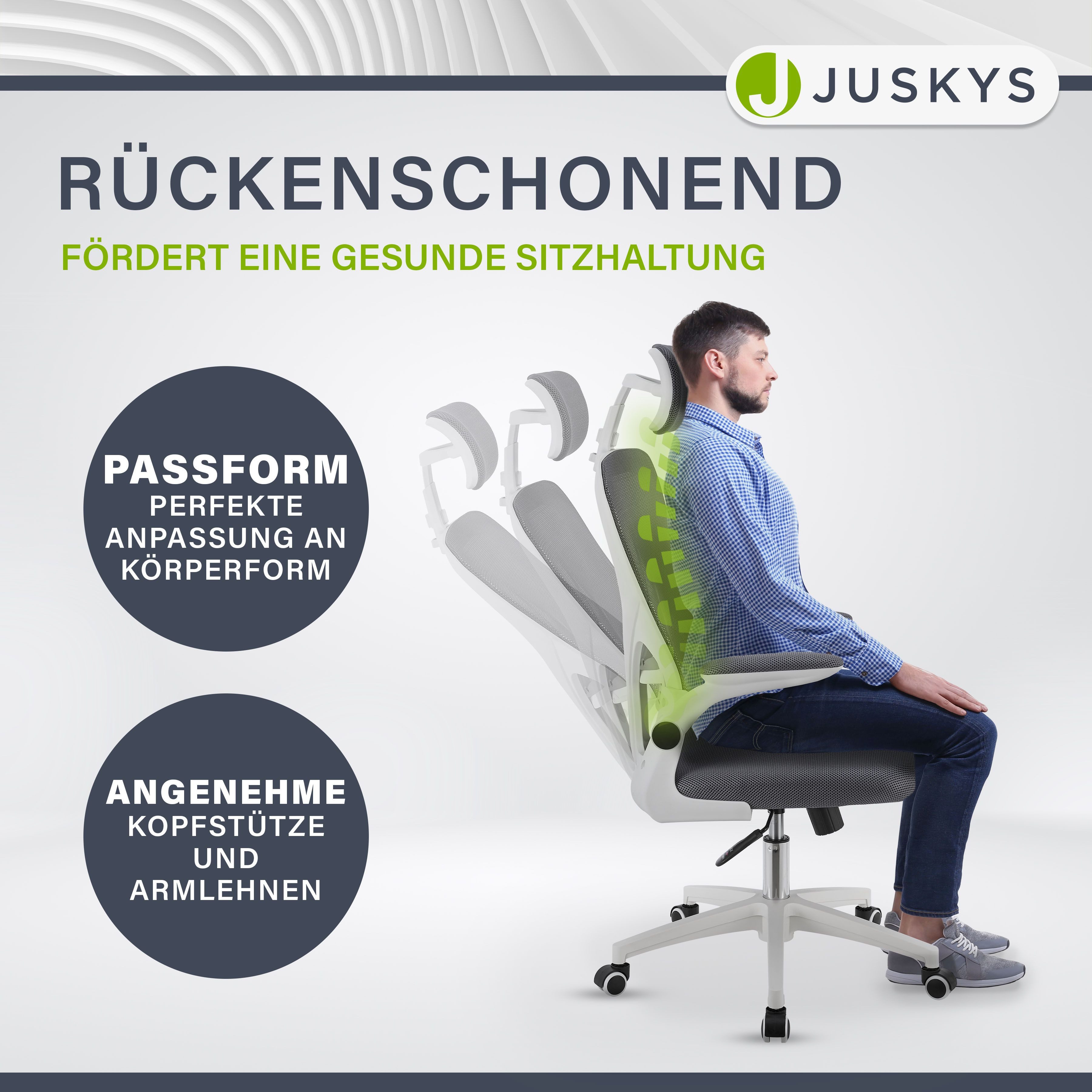 Juskys Bürostuhl Baltimore, Ergonomisch, höhenverstellbar, Rollen, Armlehne günstig online kaufen