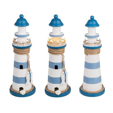 ReWu Dekofigur Holz-Leuchtturm mit LED 10 x 30 cm Maritime Dekoration