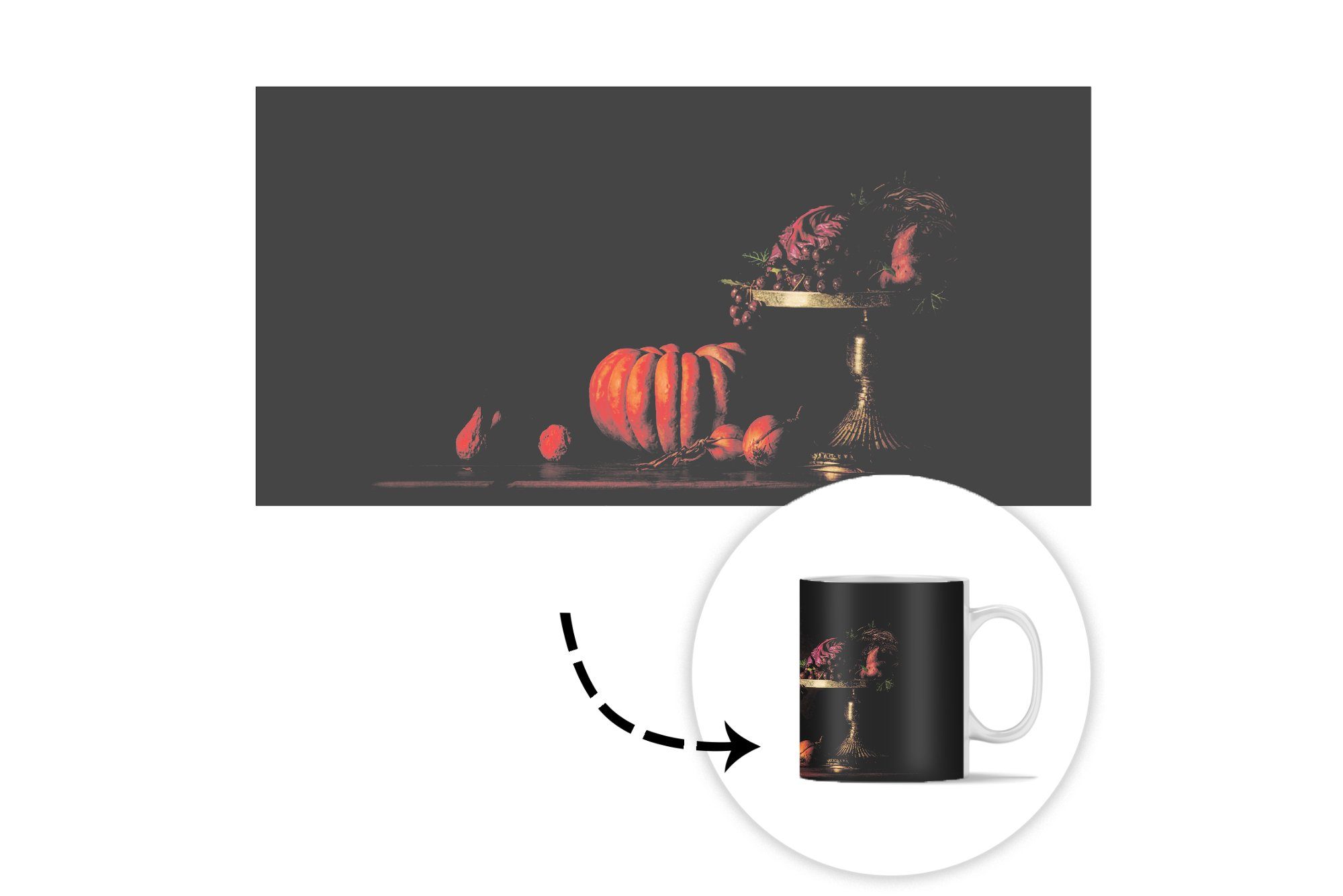 Becher, - Malerei Teetasse, - Kürbis Stilleben - - Weintrauben Kaffeetassen, Obst, Tasse Teetasse, Geschenk Keramik, MuchoWow