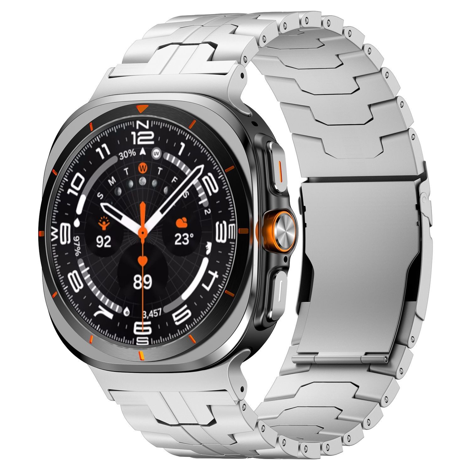 Wigento Smartwatch-Armband Für Samsung Galaxy Watch Ultra 47mm Three Bead Metall Armband Silber, Titanlegierung Armband, verstellbare Länge, schweiß- und wasserfest.