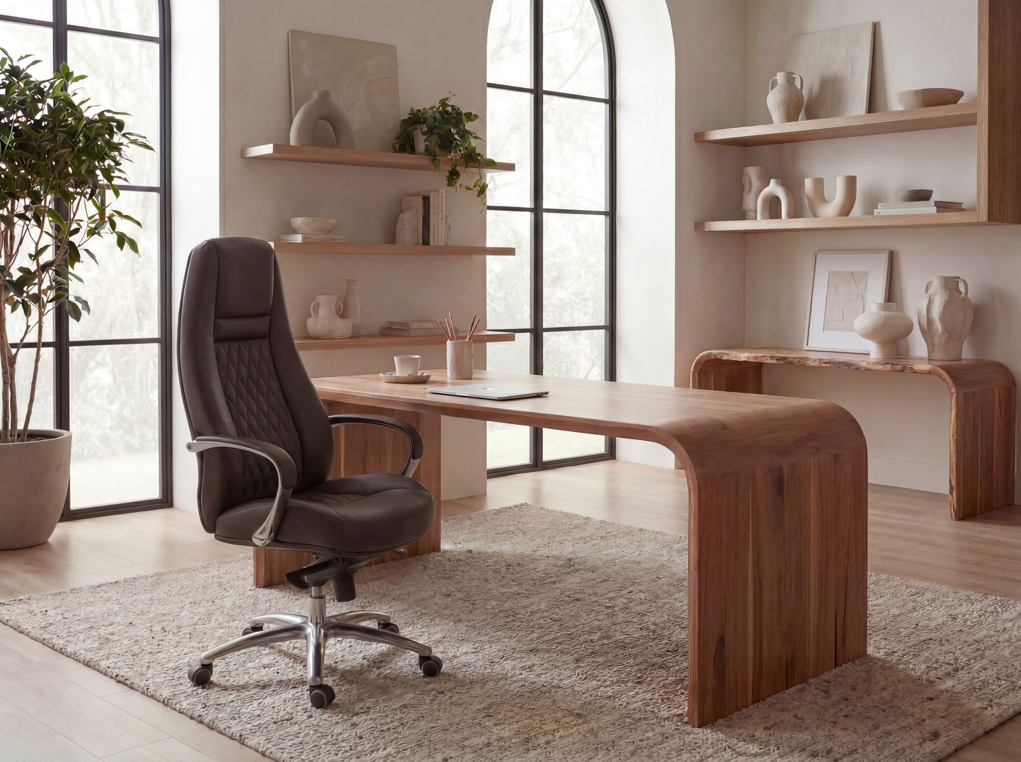 FINEBUY Chefsessel Bürostuhl Echtleder Schreibtischstuhl ergonomisch Drehstuhl (Bürostuhl AUSTIN Echtleder Braun 120 kg), Schreibtischstuhl Hohe Rückenlehne mit Kopfstütze