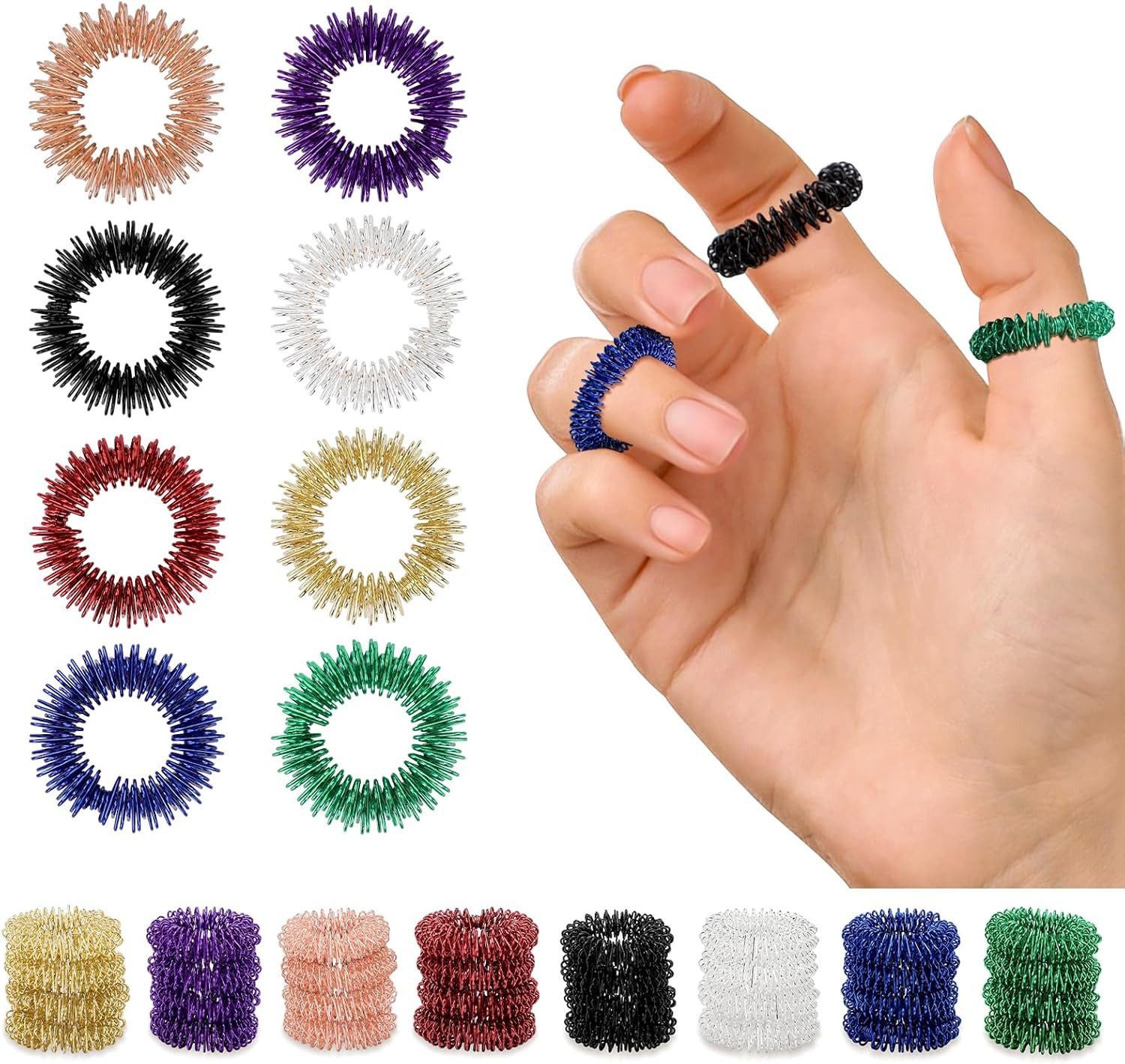 FELIXLEO Shiatsu-Akupressurgerät Massageringe für Finger, 8 Farben Stachelige Sensorische