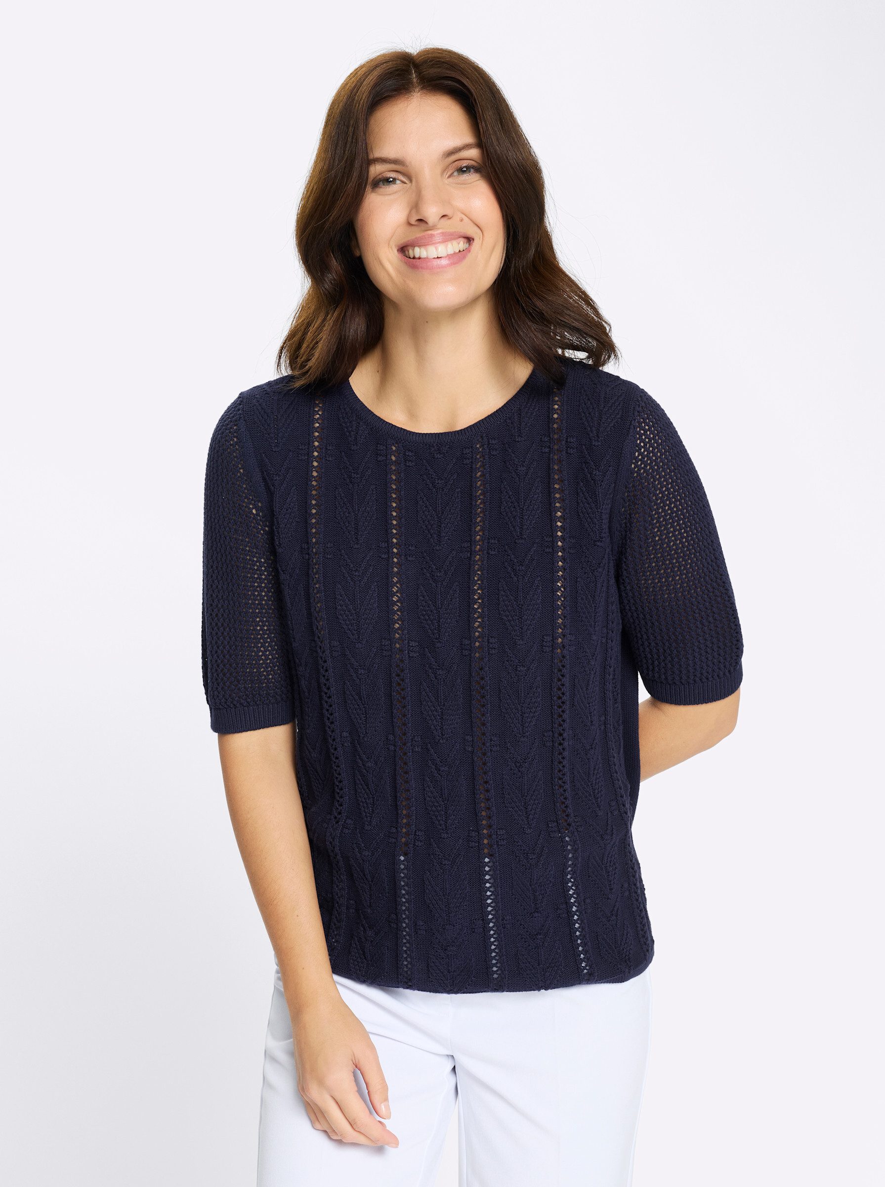 Sieh an! Strickpullover Ajour-Pullover Kurzarm günstig online kaufen