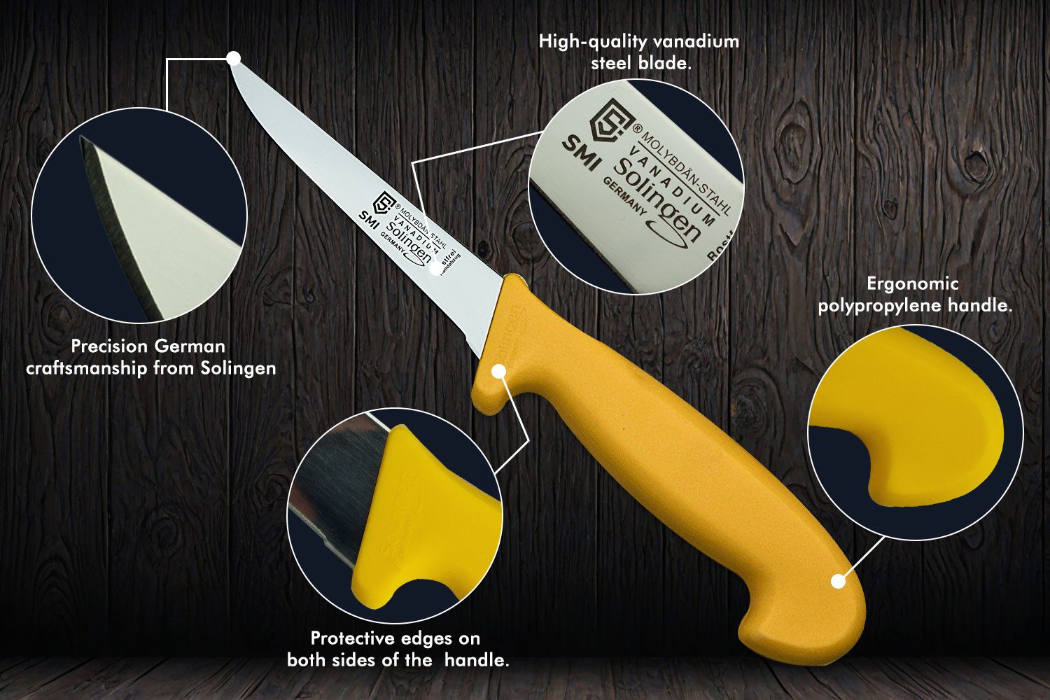 SMI Ausbeinmesser 5 Zoll Ausbeinmesser gerade Solingen Metzgermesser Fleischmesser – Bild 4 von 5