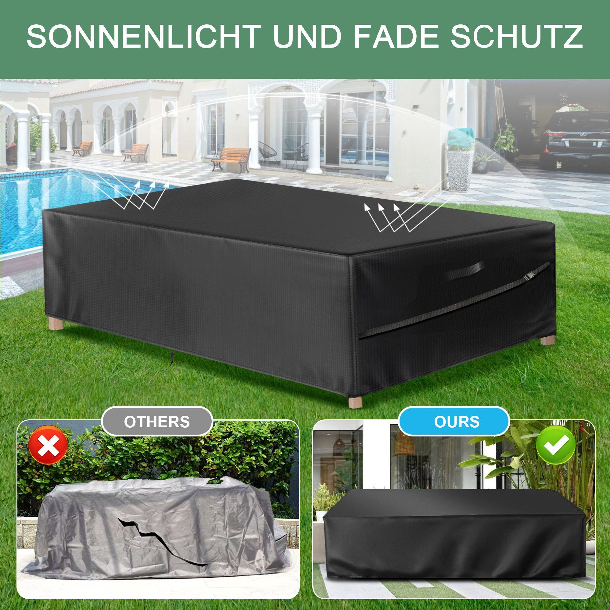 Sunicol Gartenmöbel-Schutzhülle Abdeckung für Gartenmöbel, Wasserdichte, Anti-UV Abdeckplane, für Gartentische Terrassenmöbel, Regenschutz und Staubfest