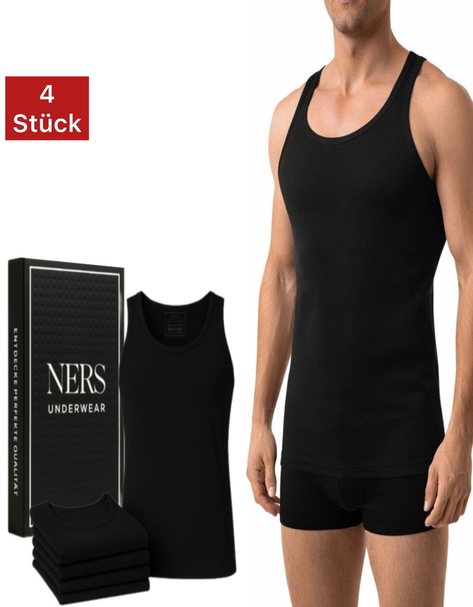 NERS Unterhemd (4er Pack) 100% Baumwolle für Herren Feinripp Tank Top, in Geschenkbox (4-St., 4er-Pack) Premium Qualität Unterhemden, atmungsaktiv & hautfreundlich
