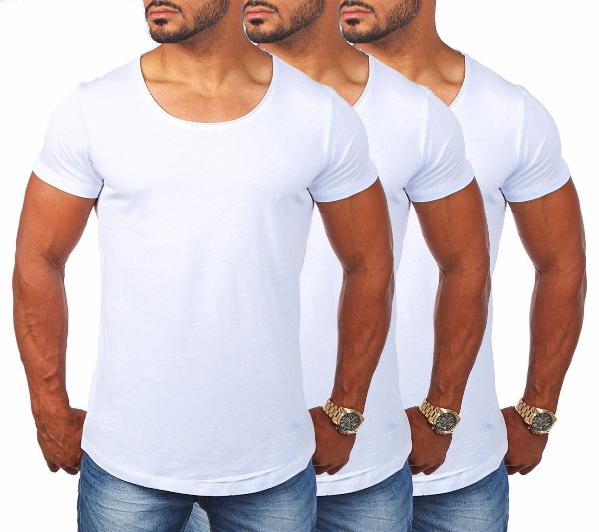 Young & Rich T-Shirt Herren Uni Basic rundhals Ausschnitt vintage Look Unte günstig online kaufen