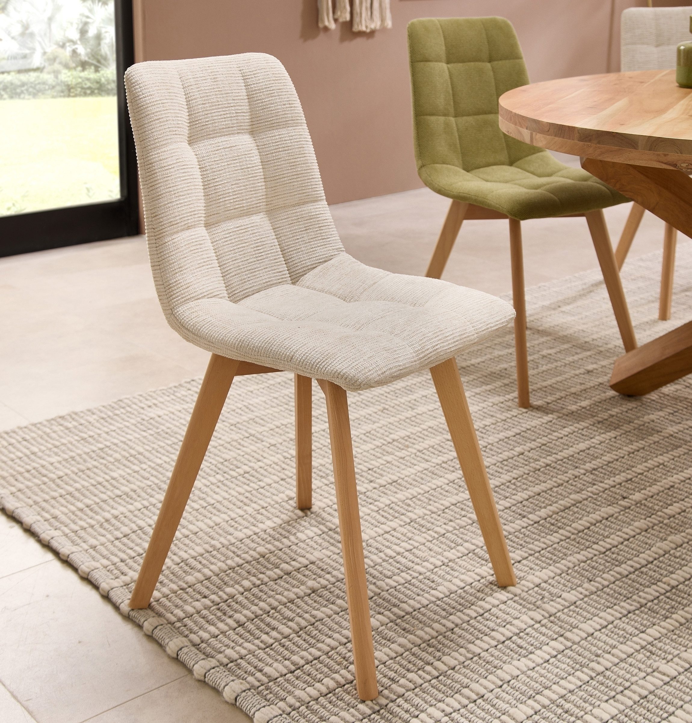 PREISBRECHER 4-Fußstuhl Belana (2er Set), (2er Set) in beige, Buche - 55x89x46 (BxHxT)