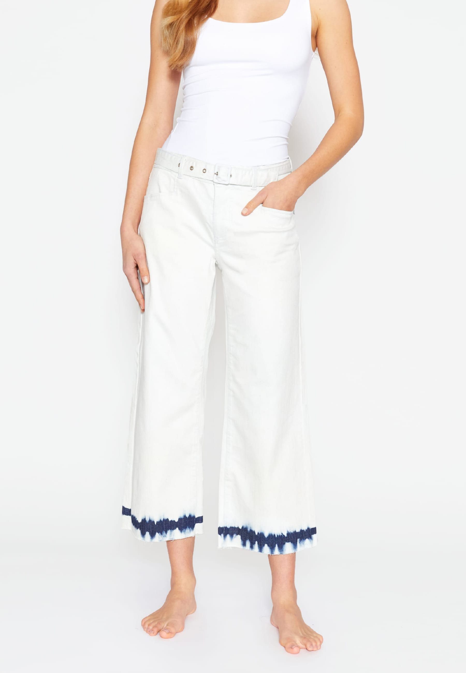 AENGELS Culotte Jeans Cropped Culotte Batik-Print mit