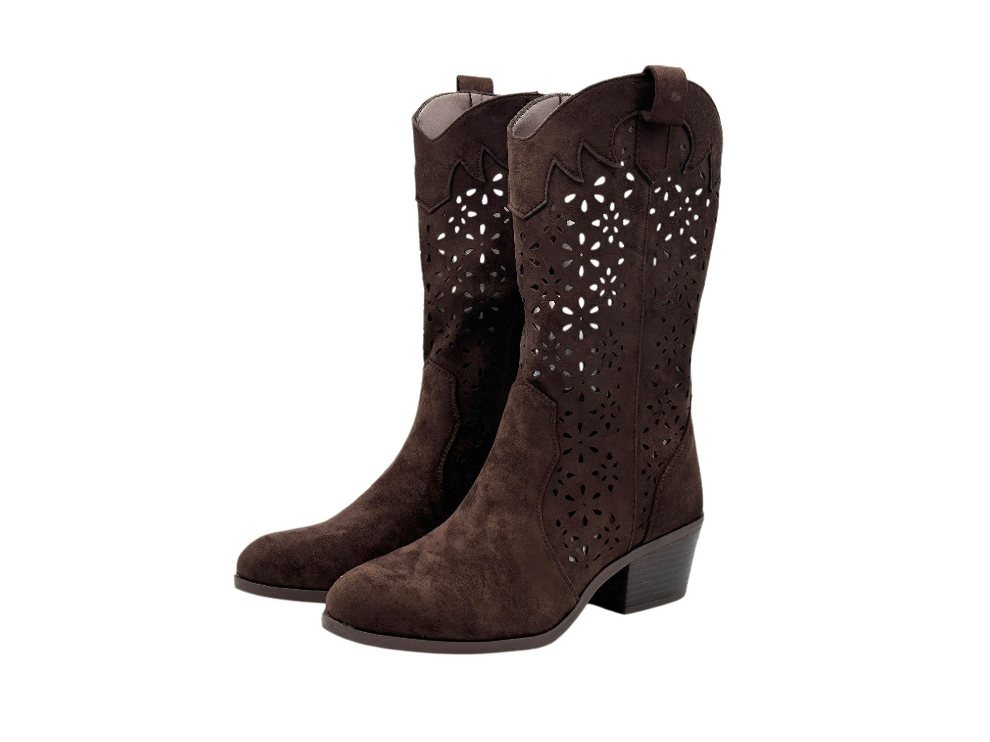 Nowaland Damen Sommerstiefel im modischen Cowboy-Stil Stiefel Seitlicher Reißverschluss-luftiges Cut-Out-Design-femininer Silhouette