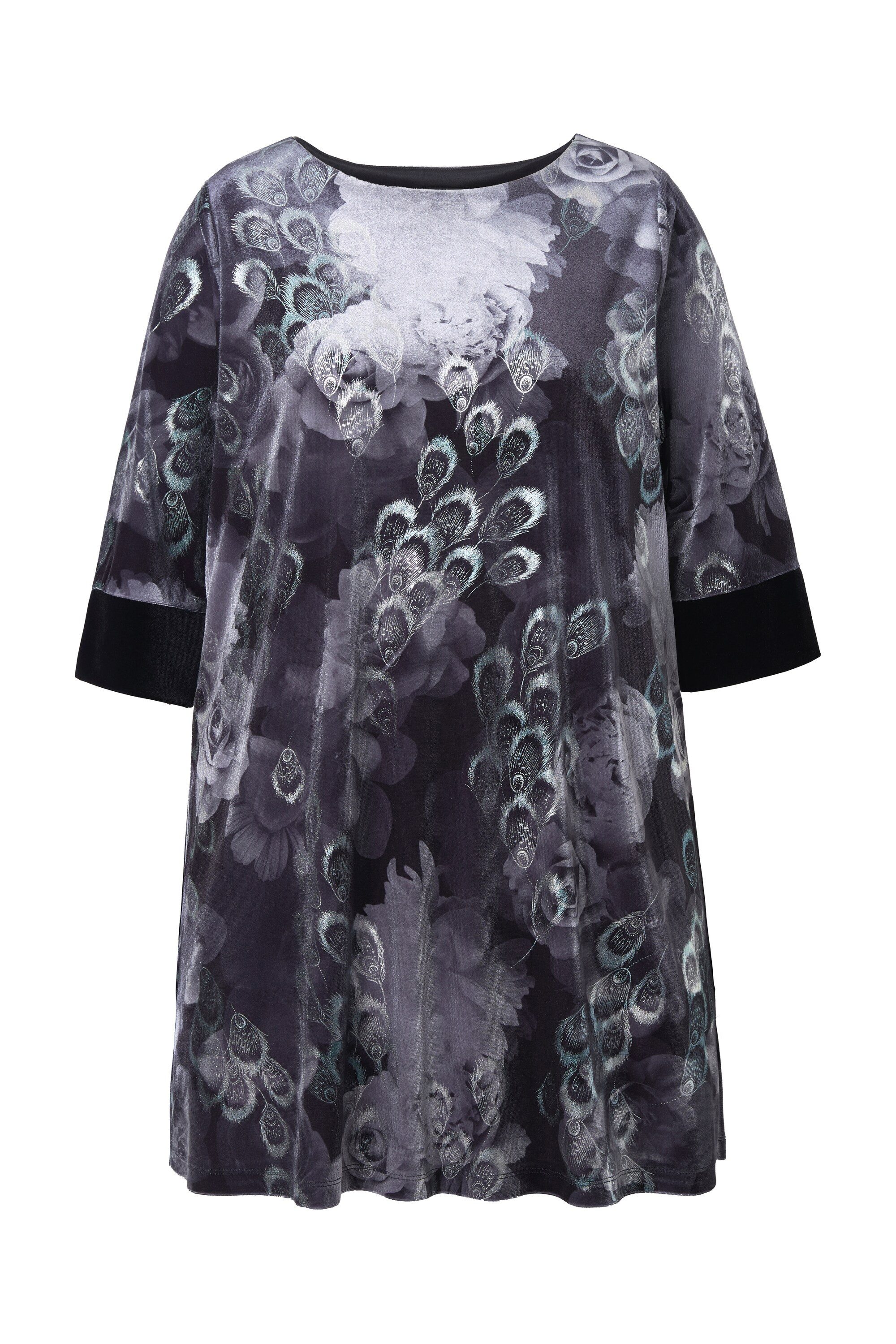 Ulla Popken Longshirt Samttunika bedruckt U-Boot-Ausschnitt 3/4-Arm günstig online kaufen