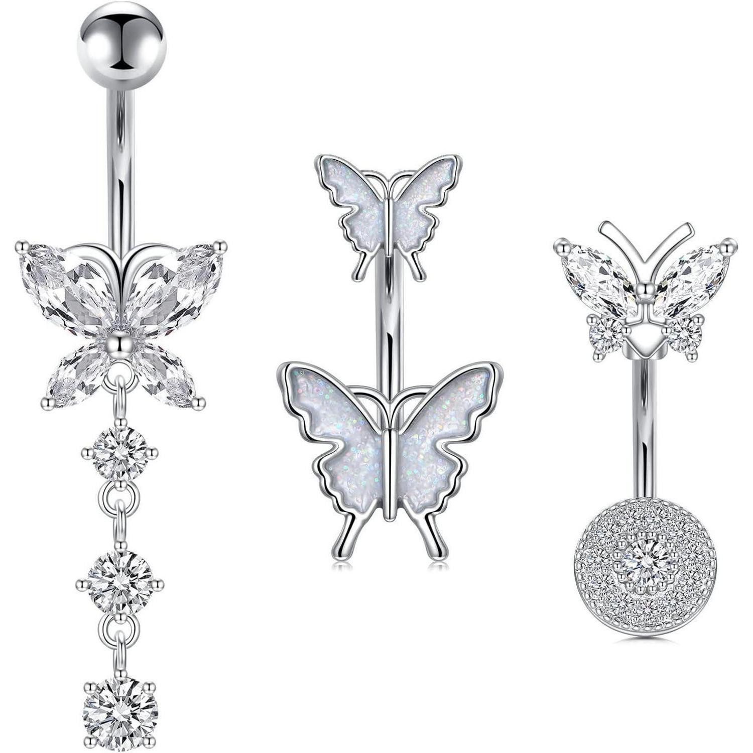 AVYRING Bauchnabelpiercing Bauchnabelpiercing Surgical Steel Herz Schmetterling 3 Stück 14 Gauge