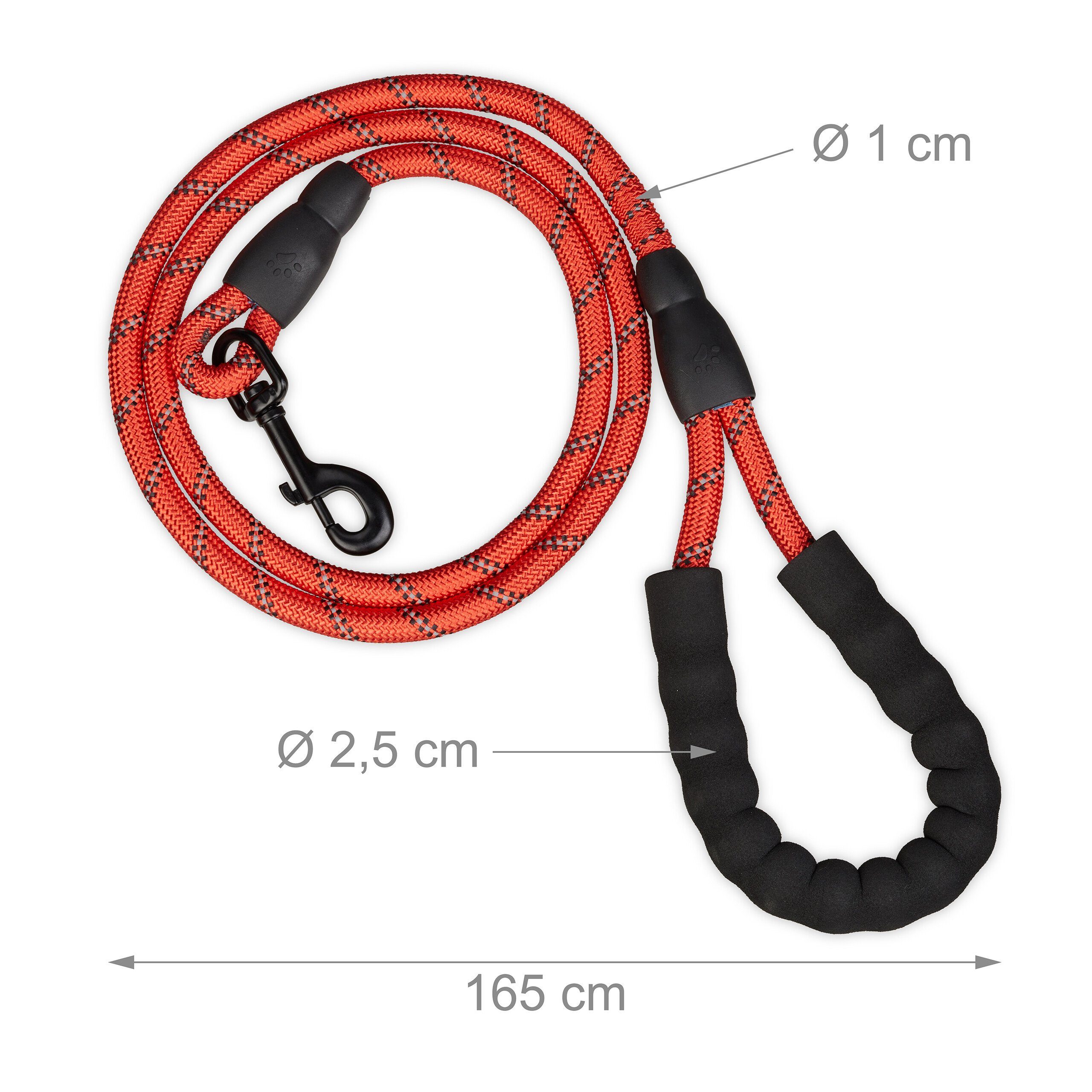relaxdays Hundeleine Gepolsterte Hundeleine rot 150 cm, Nylon (1-tlg) – Bild 4 von 5