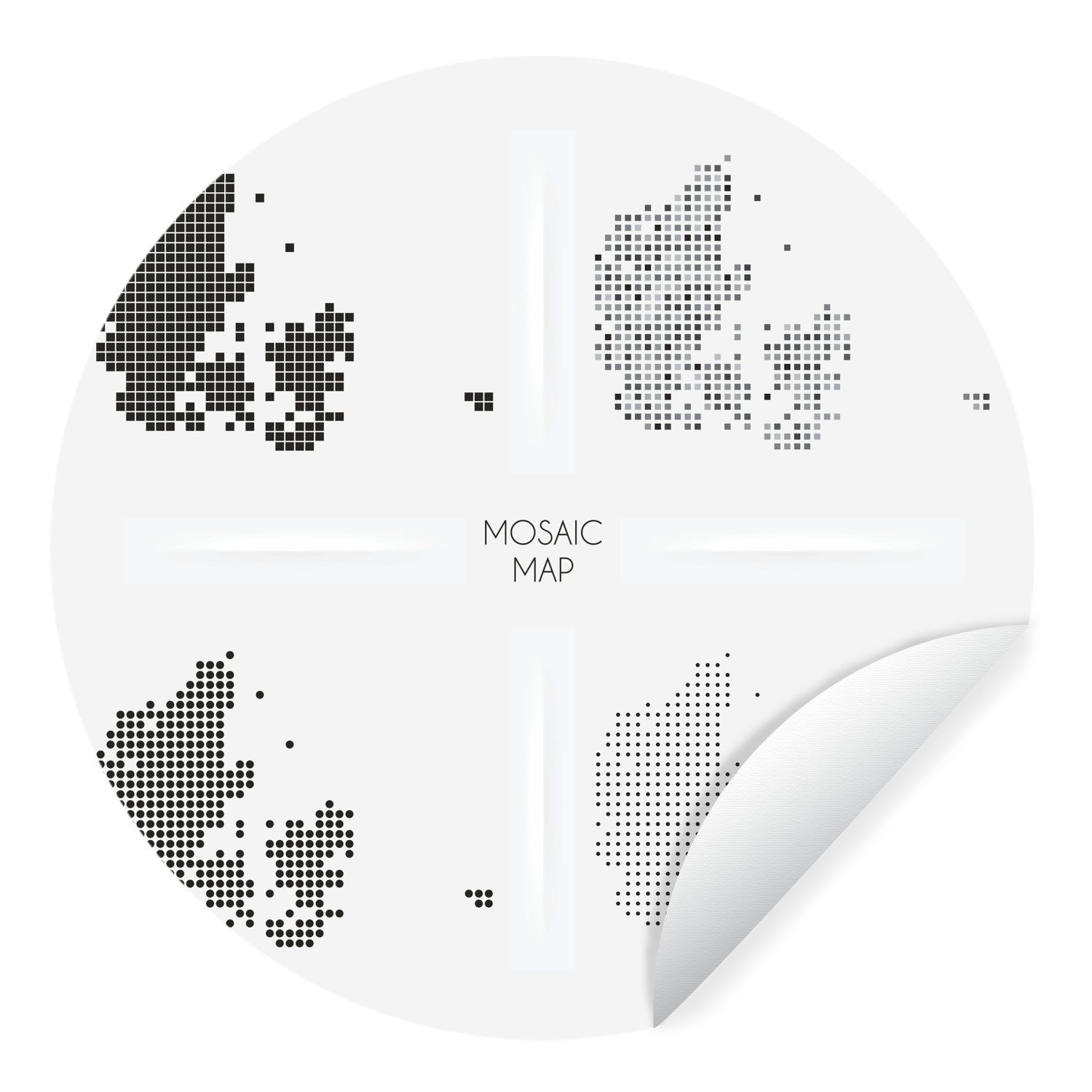 MuchoWow Wandsticker Schwarz-Weiß-Abbildung von Dänemark in vier verschiedenen Farben (1 St), Tapetenkreis für Kinderzimmer, Tapetenaufkleber, Rund, Wohnzimmer