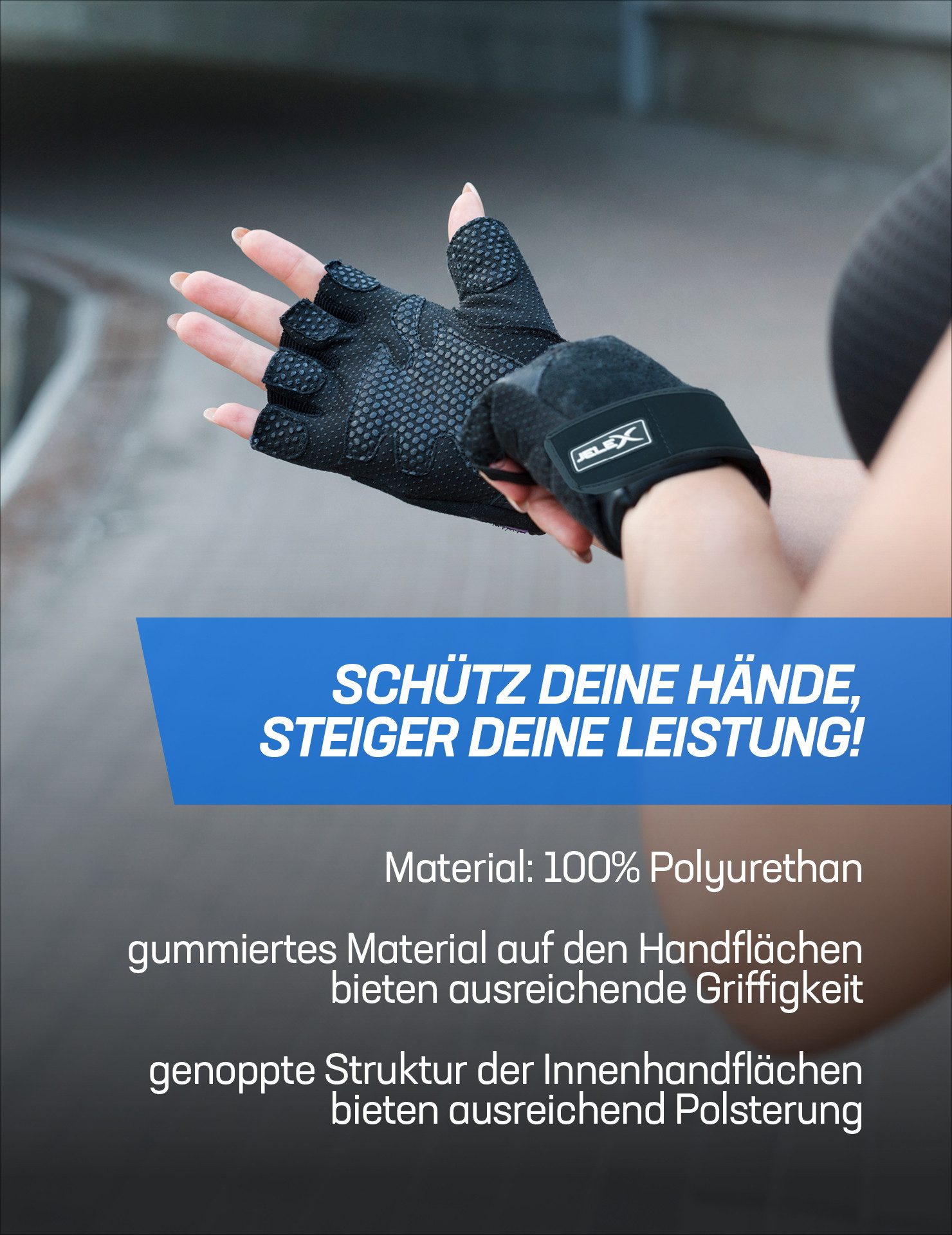 JELEX Trainingshandschuhe Power Premium gepolsterte Trainingshandschuhe leicht gepolsterte Handflächen und genoppte Struktur