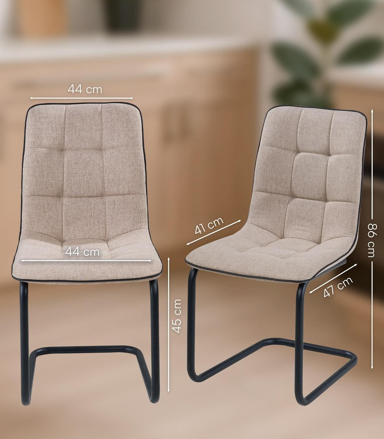 Home4You Freischwinger Schwingstuhl, Braun, Schwarz, Webstoff, Metall, (1 St), mit Keder