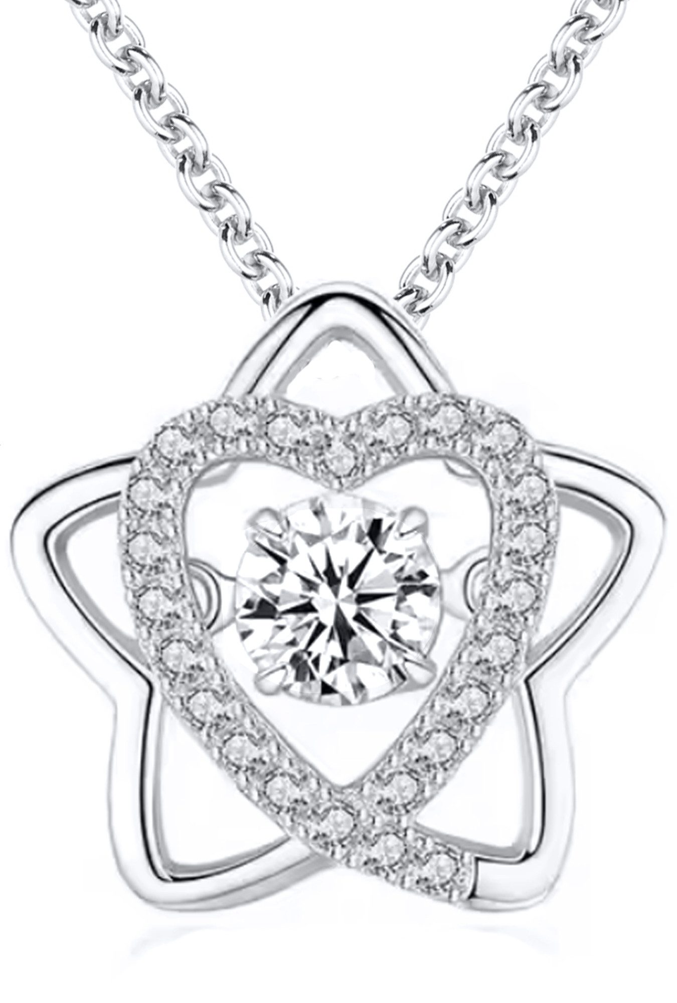 Kette mit Anhänger Herz Stern Herzkette 925 Silber Damen Frauen Halskette Geschenk