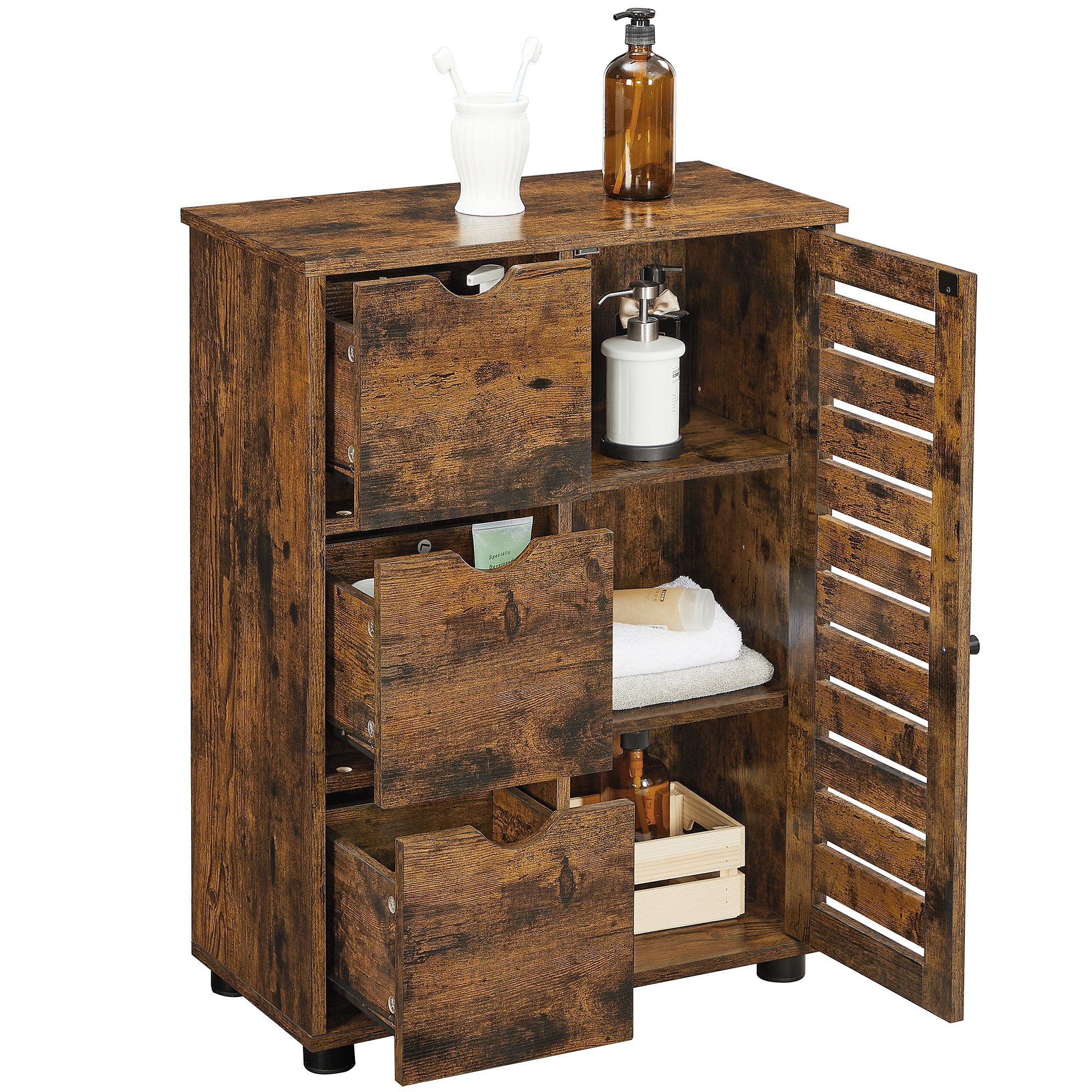 VASAGLE Badkommode Badezimmerschrank schmaler Badschrank verstellbare Ablage, 30 x 60 x 80 cm, mit 3 Schubladen, Beistellschrank, Kommode