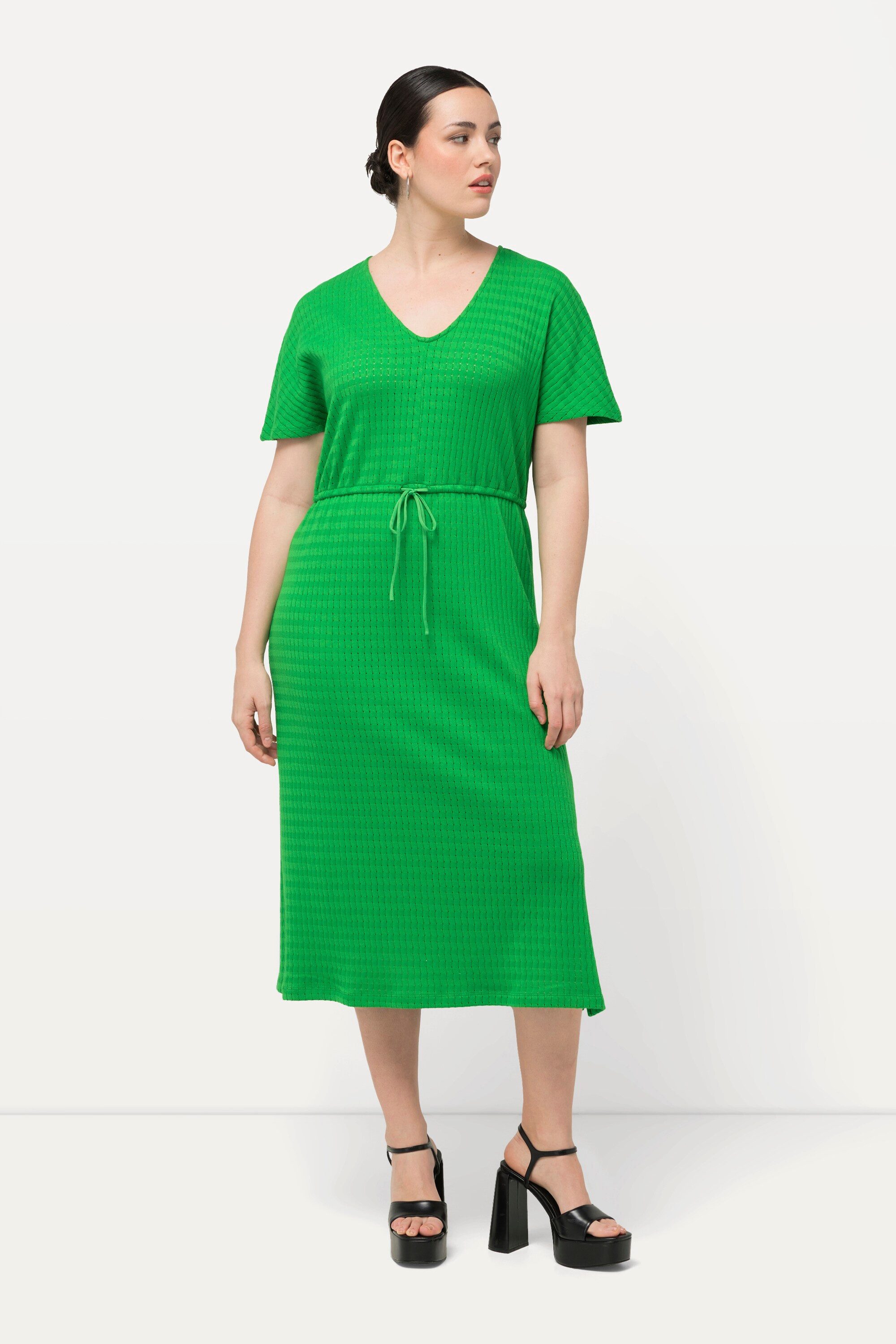 Ulla Popken Maxikleid Midikleid Strukturjersey V-Ausschnitt günstig online kaufen
