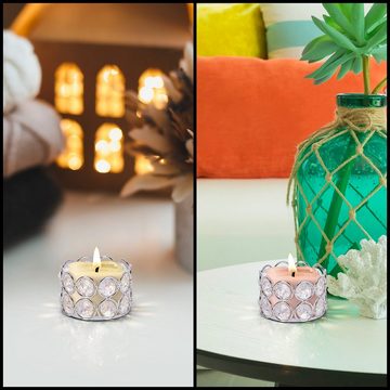 Belle Vous Dekoobjekt Kristall Kerzenständer Set (12 Stück) - Glas Teelichthalter, Silber Kristall Kerzenständer (12 Stk) - Teelichthalter Glas