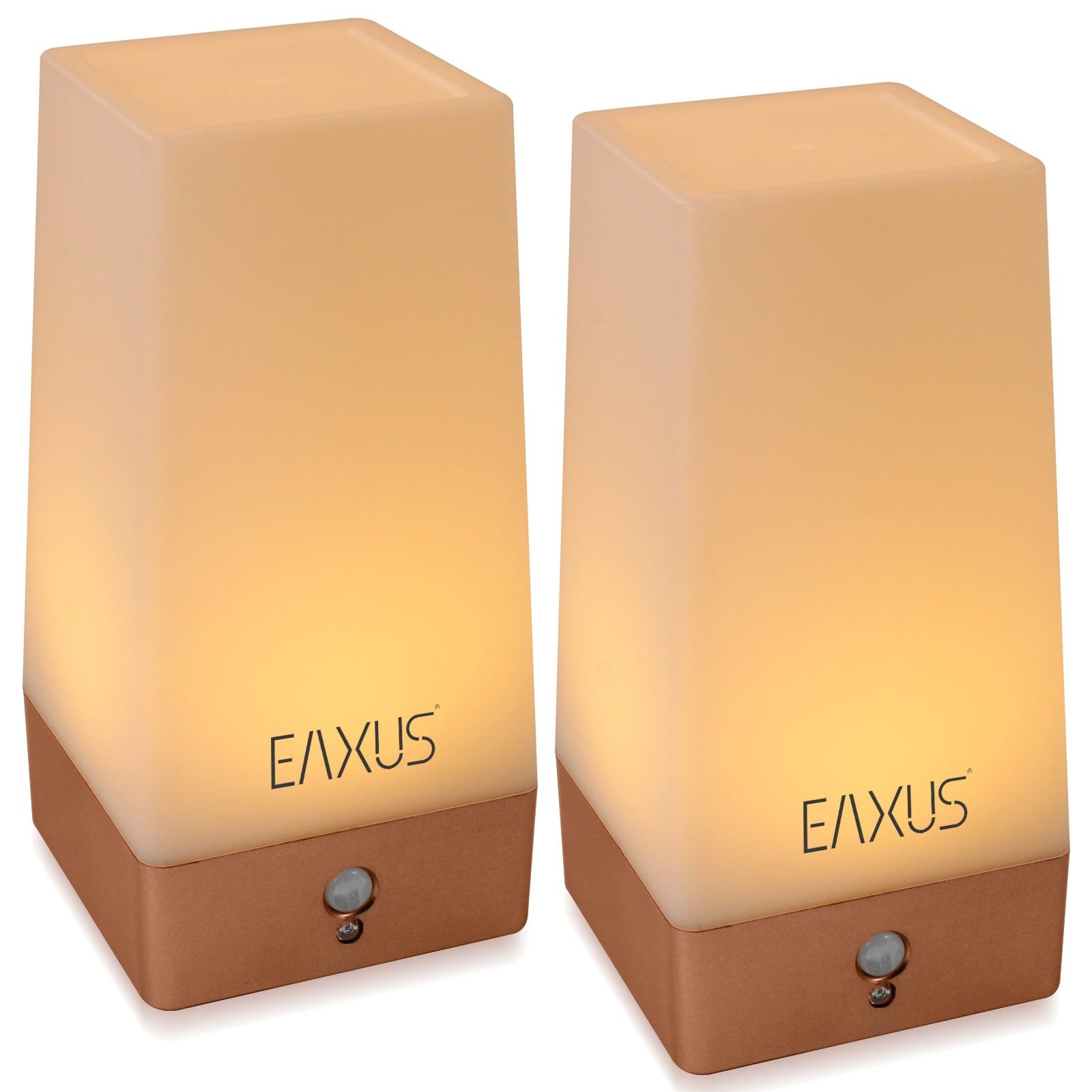 EAXUS LED Tischleuchte Kabllose Nachtlampe im Kupfer/Bronze Look, mit Bewegungssensor & Dämmerungssensor, LED fest integriert, warmweiß, Nachttischleuchte
