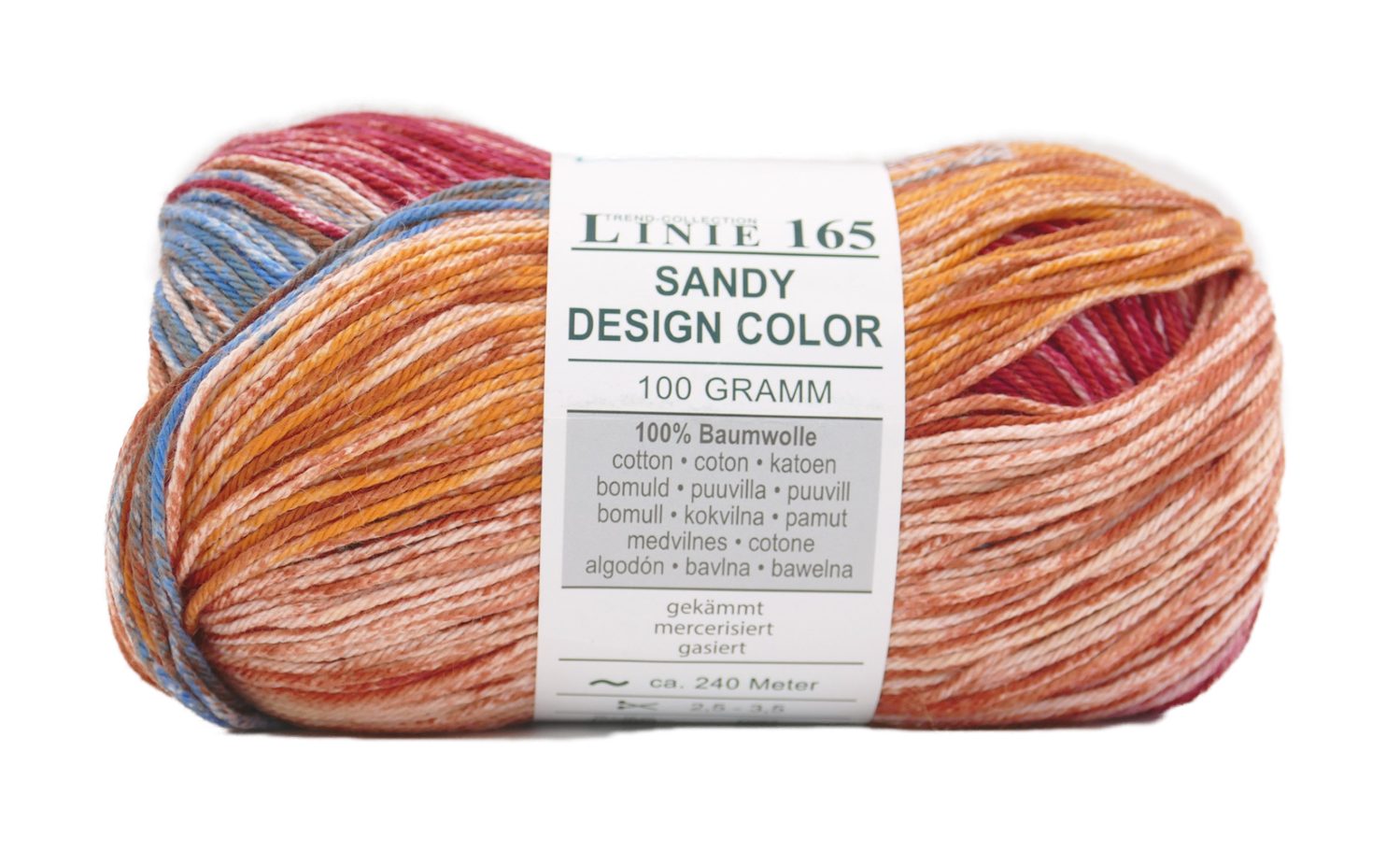 Online Garne Linie 165 Sandy Design Color Baumwollgarn mit Farbverlauf Häkelwolle, 240,00 m (Farbverlaufsgarn reine Baumwolle, Häkelgarn, Strickgarn, Strickwolle, Handstrickgarn), 100% Baumwolle, Nadelstärke 2,5 bis 3,5 mm