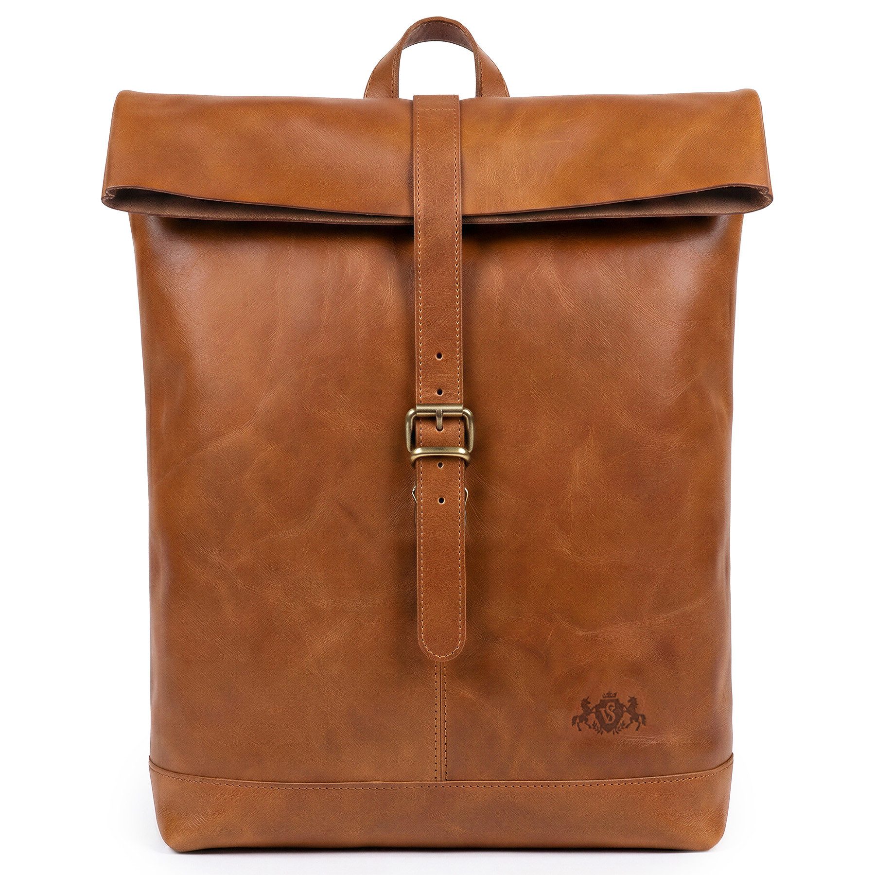 SID & VAIN Rucksack echt Leder Rucksack 15 Zoll Laptop Fach braun-cognac unisex, Cityrucksack 15,4 Zoll echt Leder Unisex, Rucksack tan