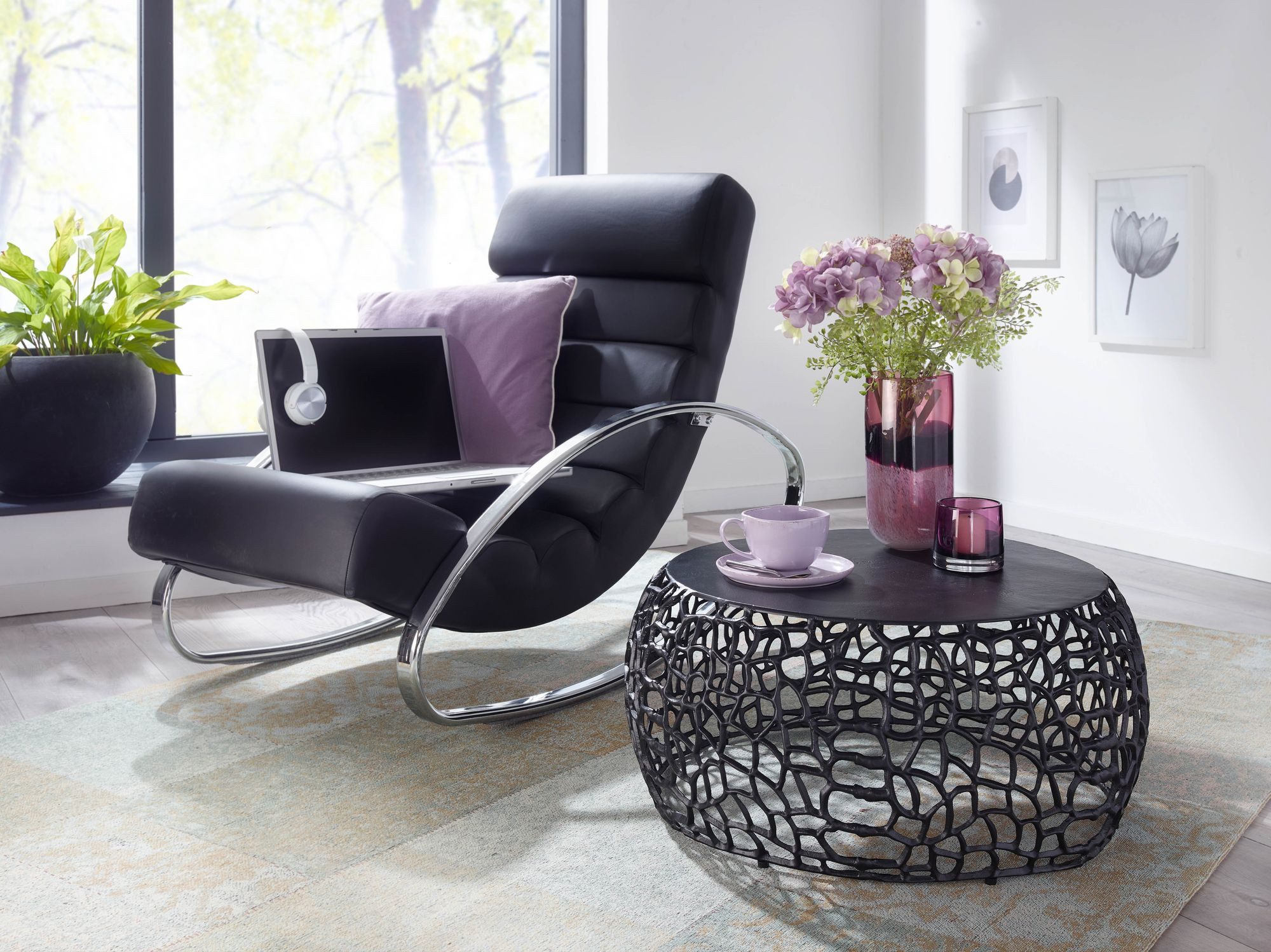 FINEBUY Couchtisch FB41461 Rund Alu Metall Wohnzimmertisch AST-Struktur Bei günstig online kaufen