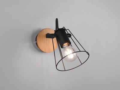 meineWunschleuchte LED Wandstrahler, innen, Holz-Leuchte mit Draht Lampen-Schirm, coole Gitter-Lampe Lichtspot Industrial, Lese-Lampe