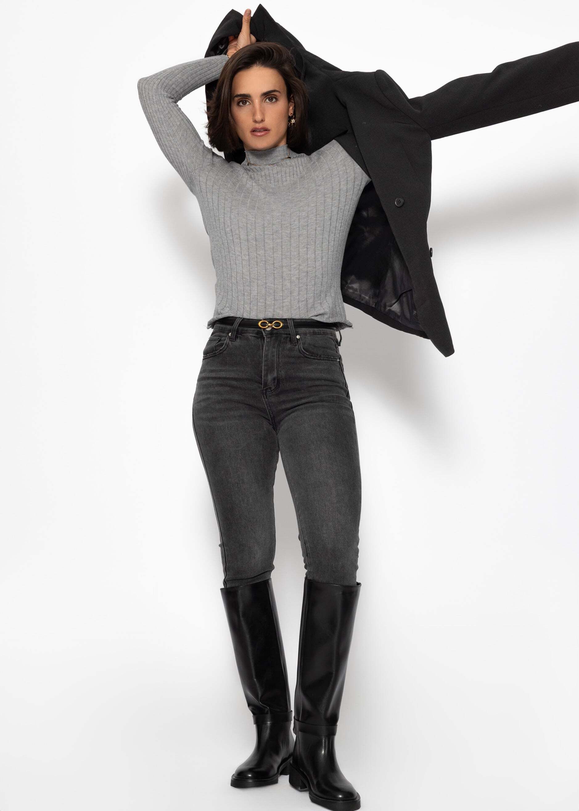 SASSYCLASSY Langarmshirt Rippstrickoberteil mit Stehkragen Damen günstig online kaufen