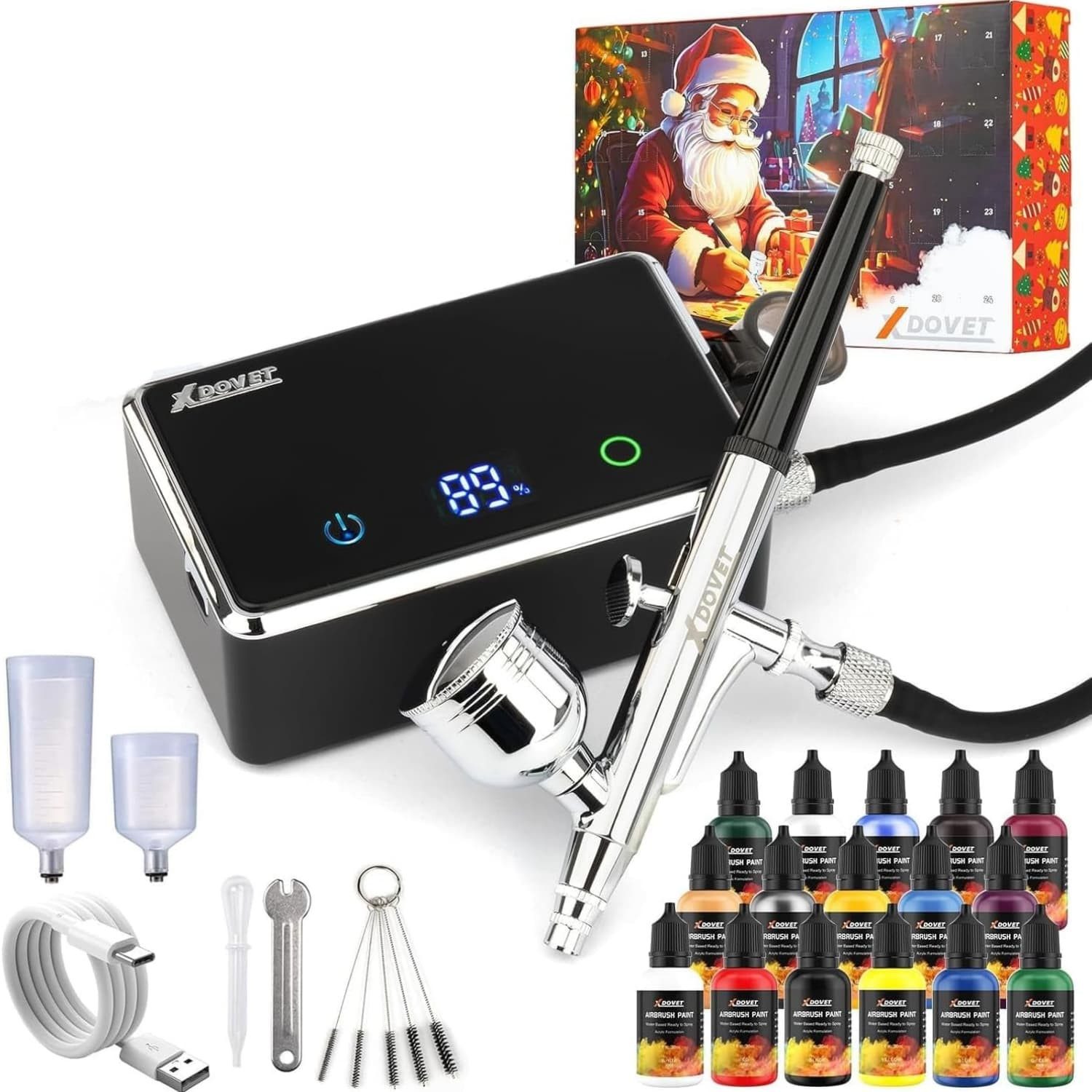 autolock Airbrushpistole Airbrushset mit Farblack 16 Farben/20ml,32 PSI Dual-Action Airbrushset, mit Modellbau Farbstoffe,Tragbares Airbrush mit Kompressor für Färbung