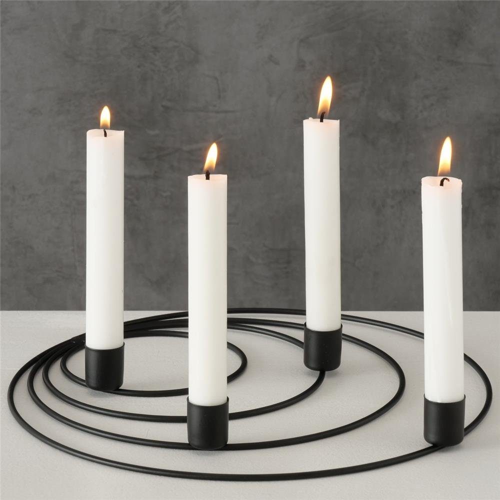 BOLTZE Kerzenleuchter Cami für Kerzenständer 4 Adventskranz Stabkerzen, Kerzenhalter Metall Schwarz