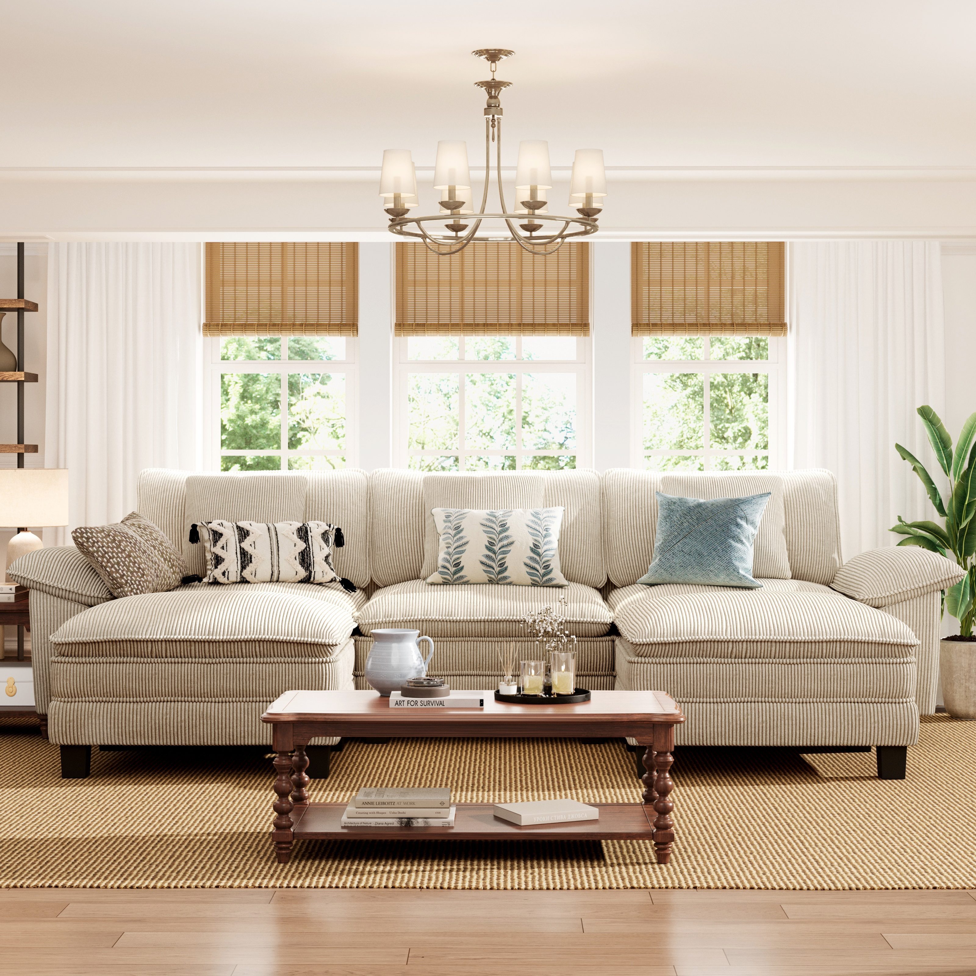 PHI VILLA Ecksofa L-Form Couch, 4-6-Sitzer-Sofa, Modulare Sofas inklusive Zierkissen und Ottomane für das Wohnzimmer