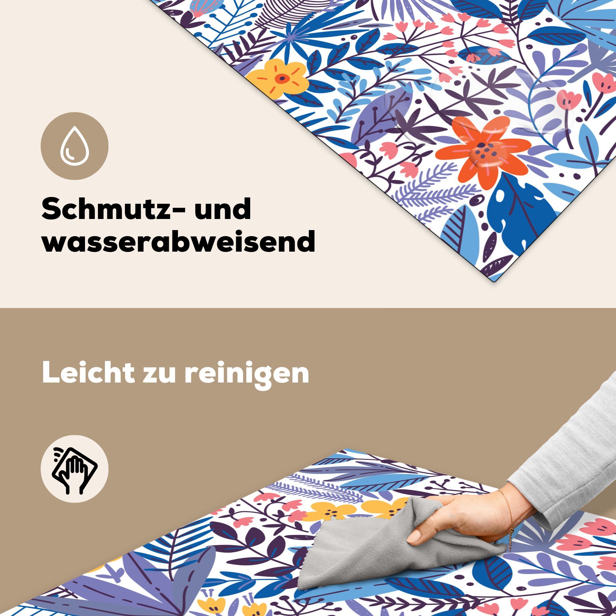 cm, für 78x78 - Sommer Flora (1 küche Ceranfeldabdeckung, Herdblende-/Abdeckplatte Arbeitsplatte tlg), - Vinyl, Weiß, MuchoWow