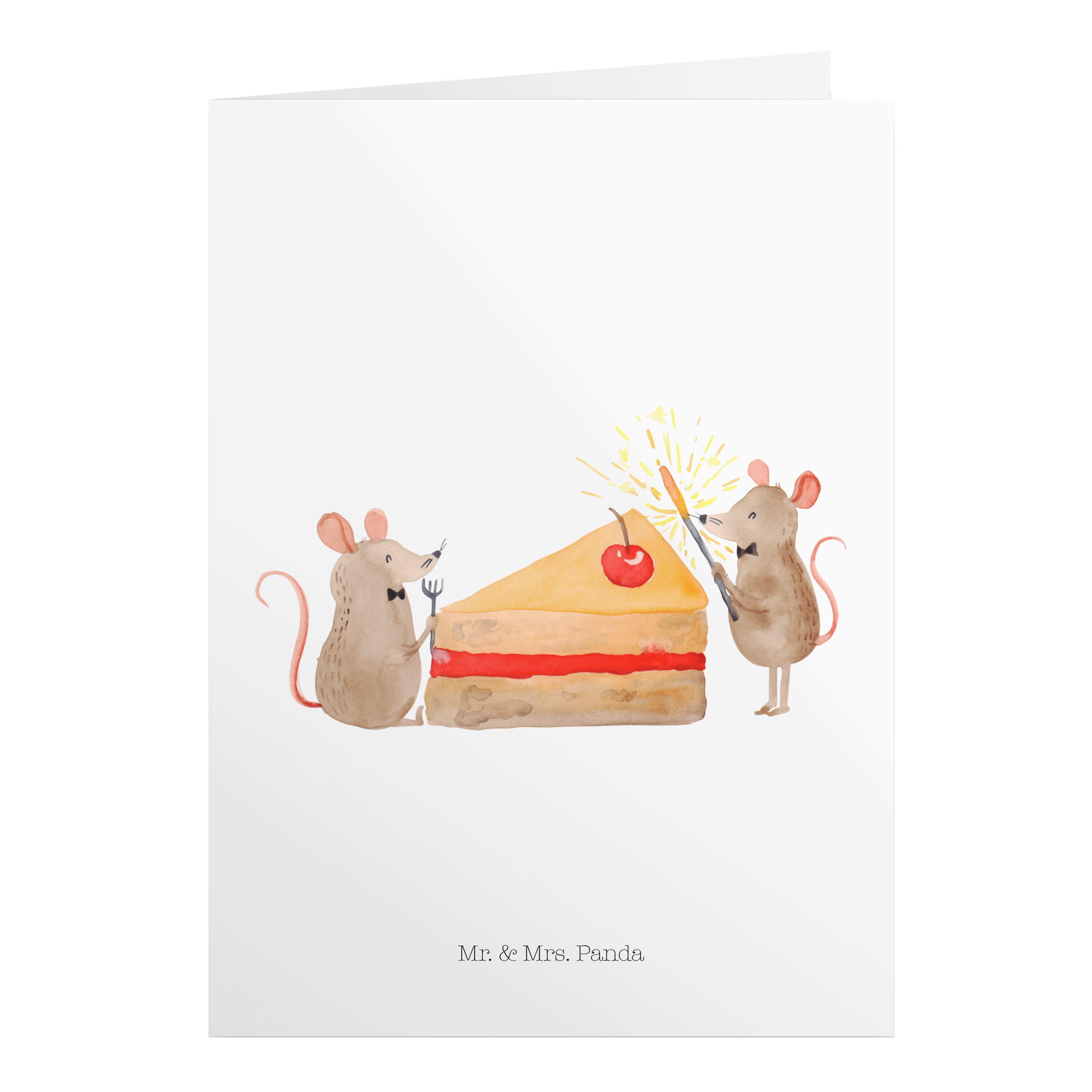 Mr. & Mrs. Panda Geburtstagskarten Mäuse Kuchen - Weiß - Geschenk, Kuchenstück, Glückwunschkarte, Hochze | Papier