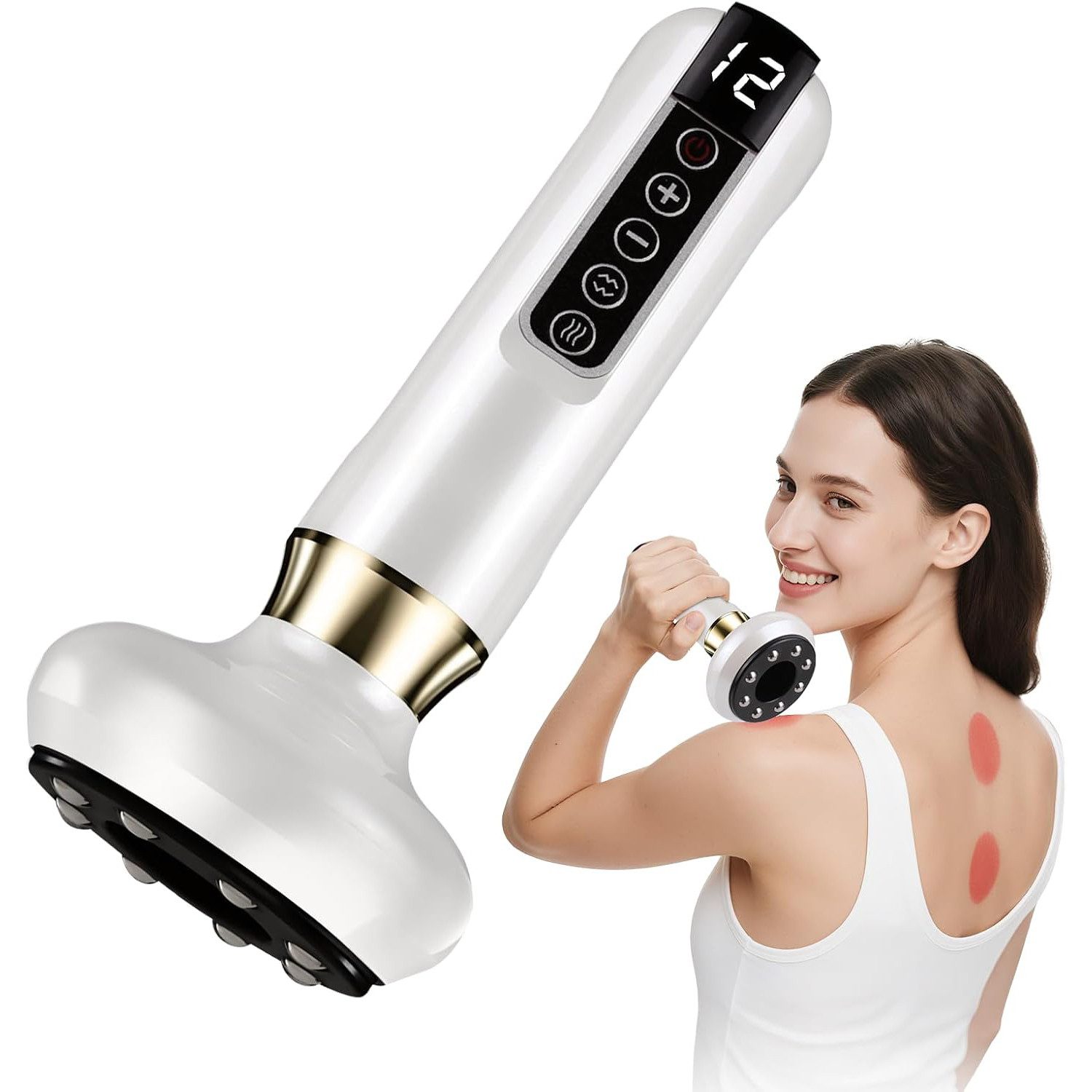 TUWENA Massagegerät Cellulite-Massagegerät, Elektrisches Schröpfgerät Gua-Sha-Gerät, 12 Saugstufen, Wärmefunktion, wiederaufladbar, anti-Cellulite, mobil
